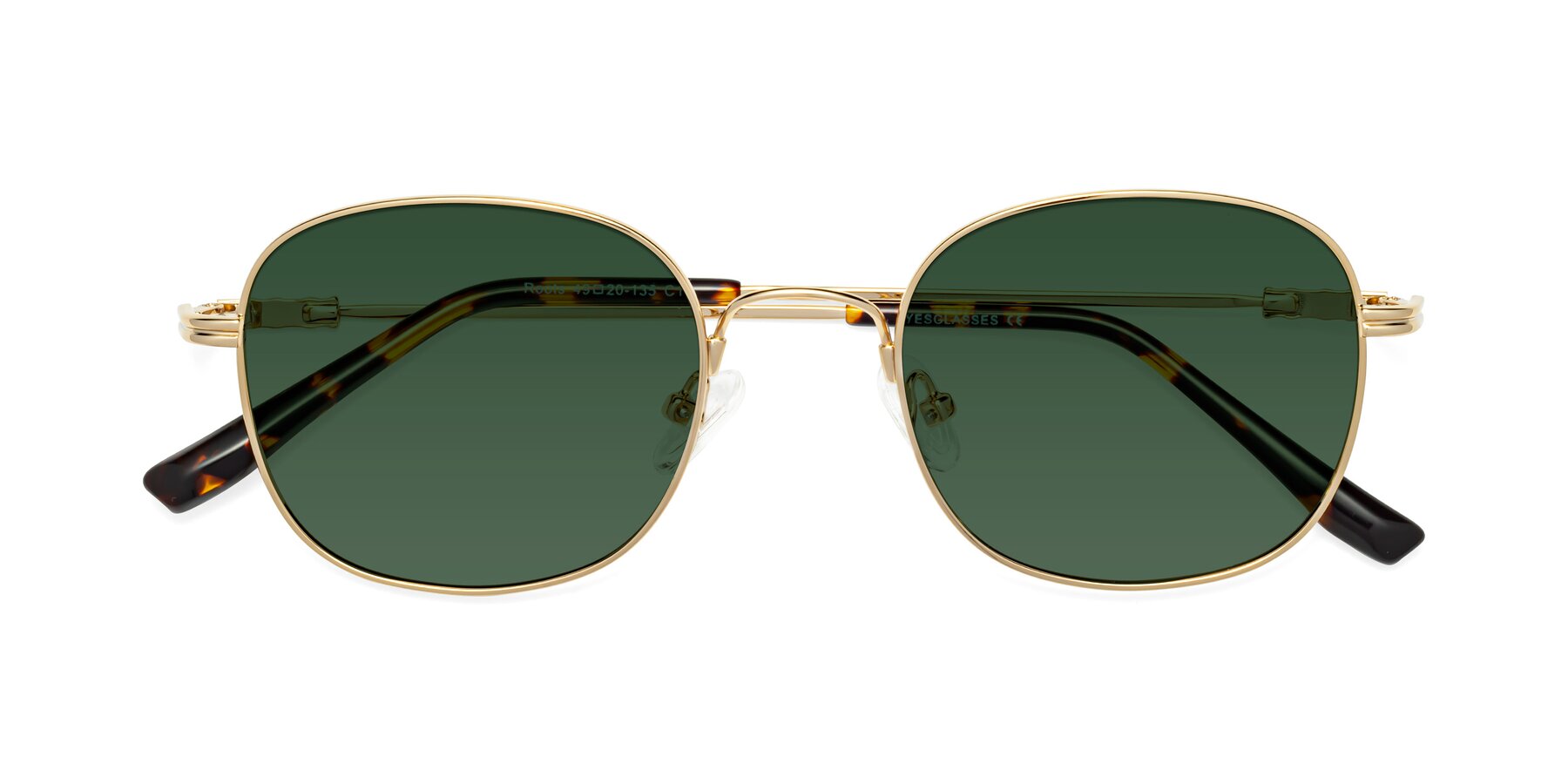 Folded Front of Roots in Gold with Green Tinted Lenses