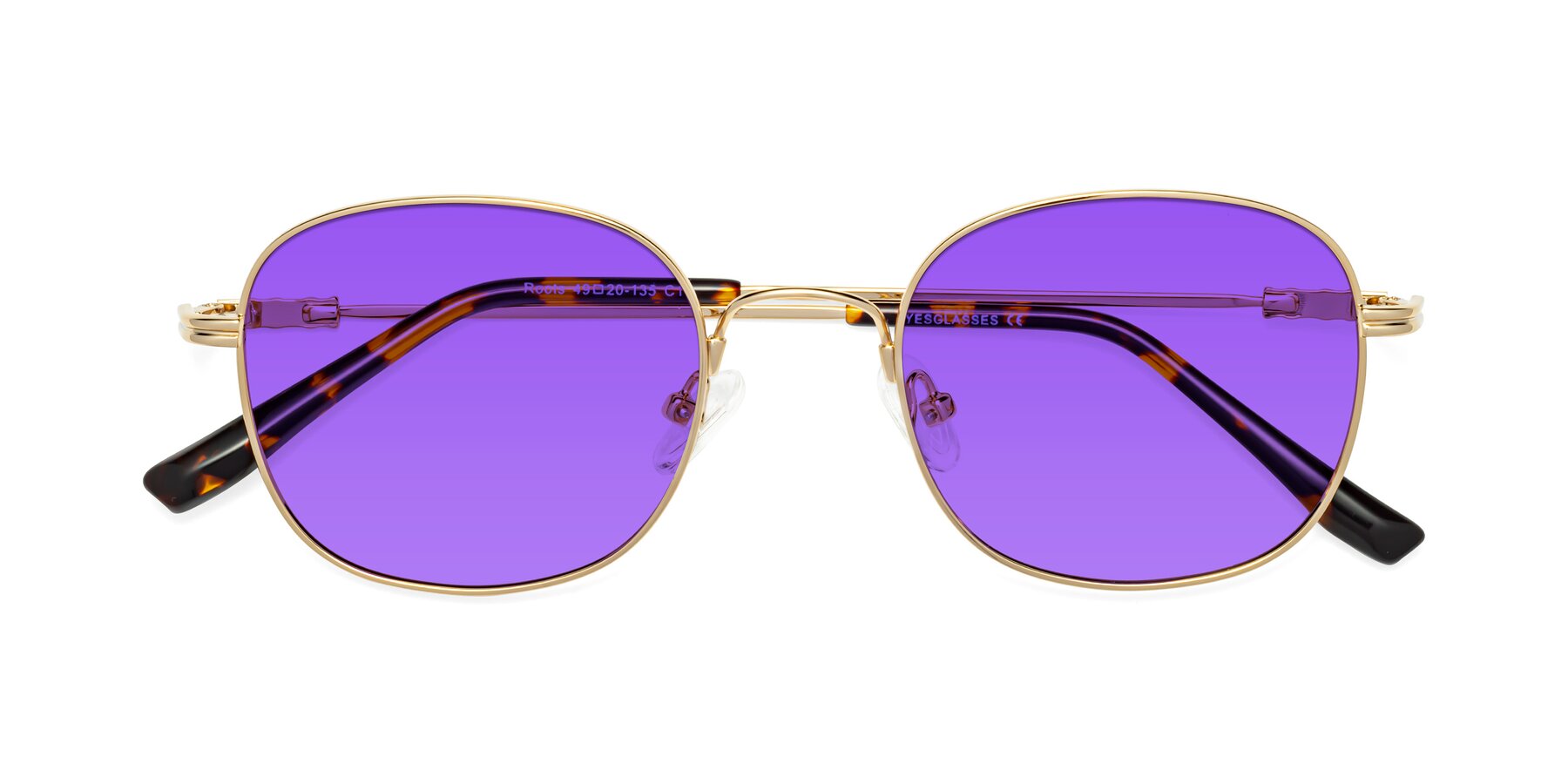 Folded Front of Roots in Gold with Purple Tinted Lenses