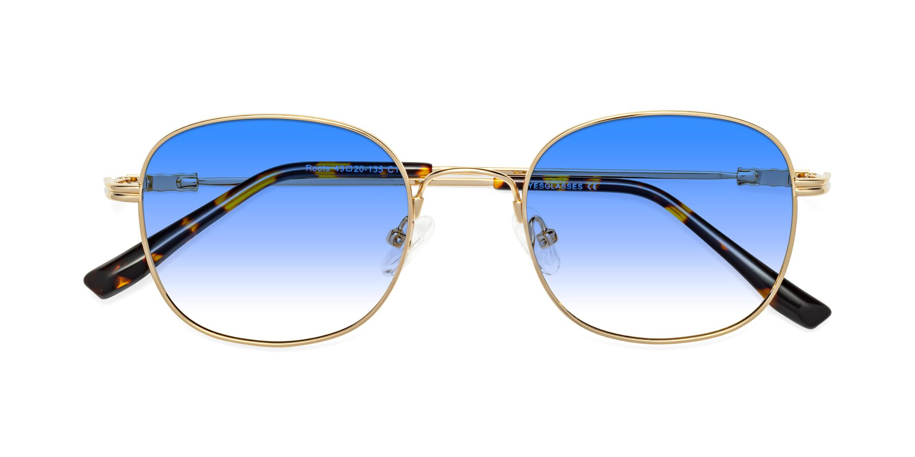 Folded Front of Roots in Gold with Blue Gradient Lenses