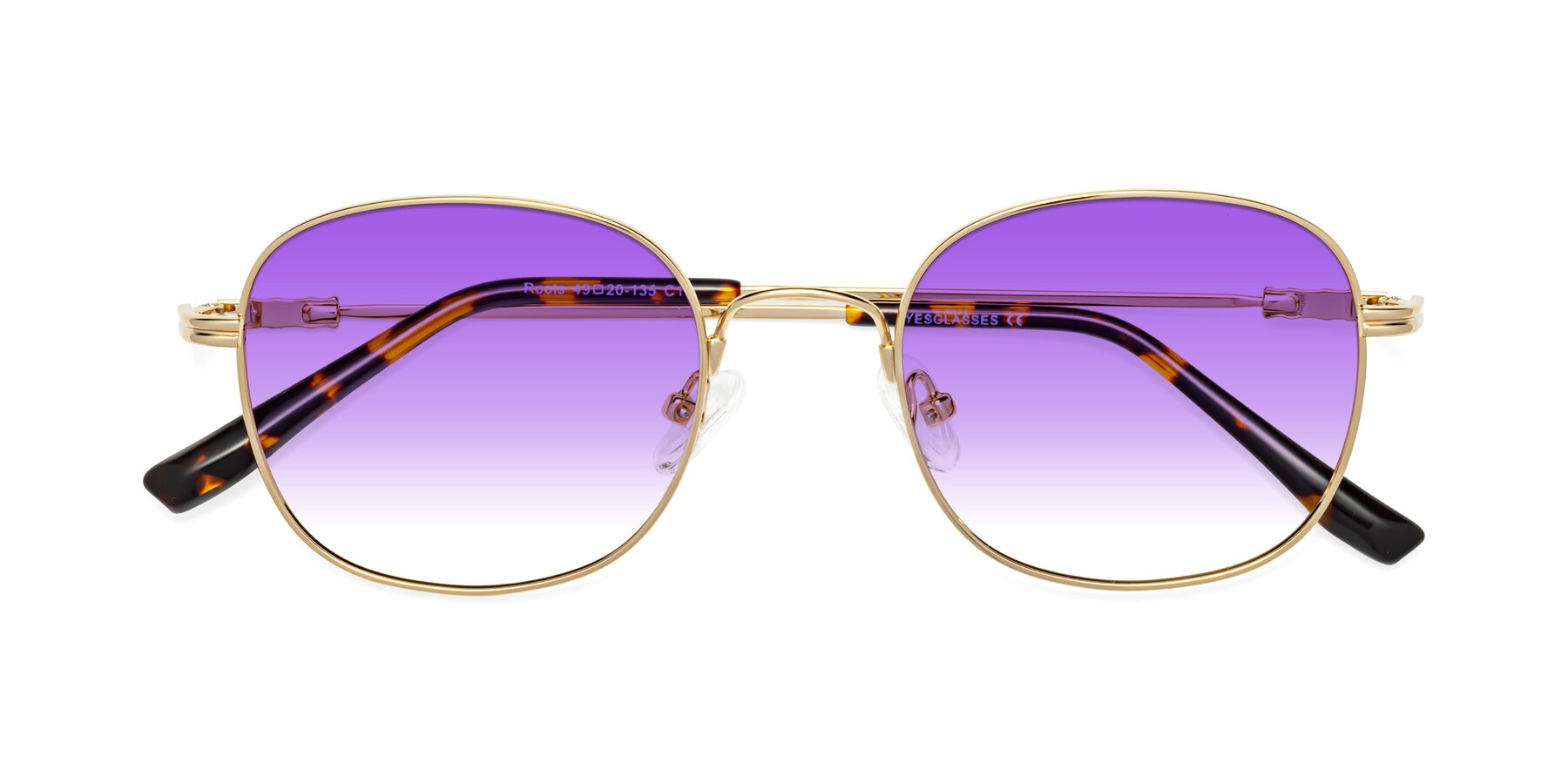 Folded Front of Roots in Gold with Purple Gradient Lenses