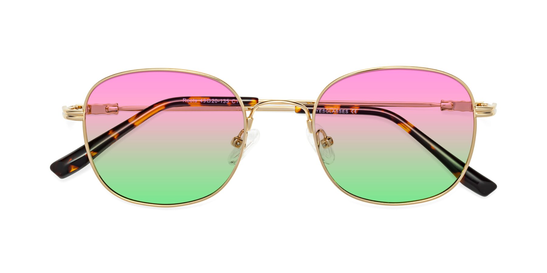 Folded Front of Roots in Gold with Pink / Green Gradient Lenses