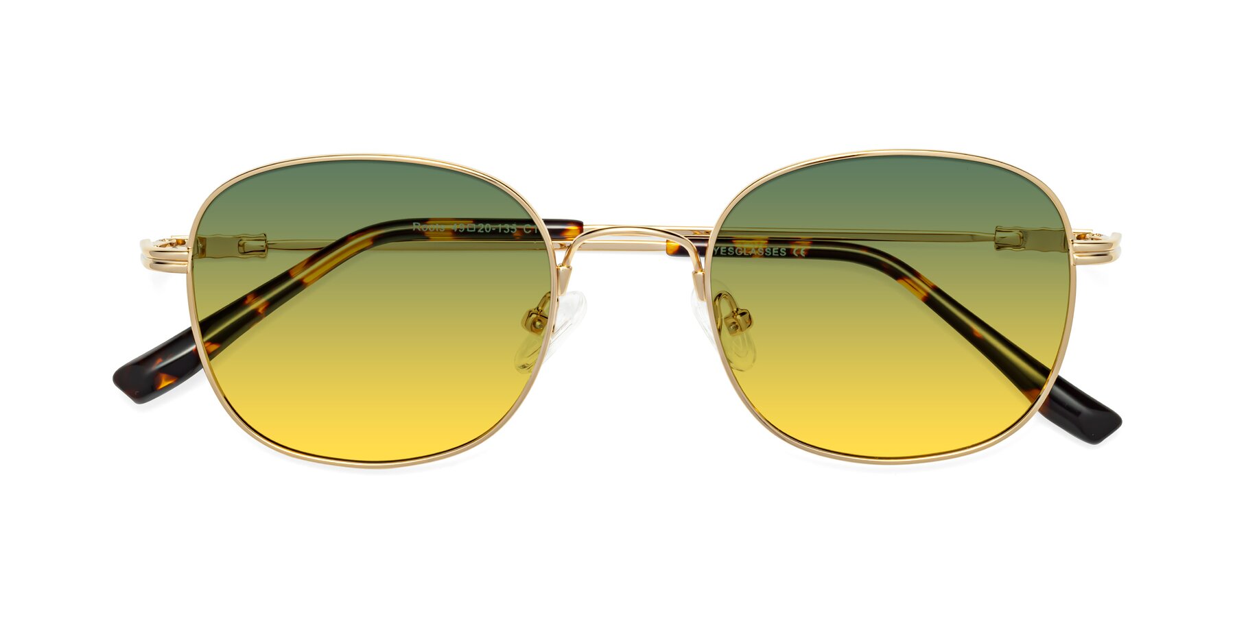 Folded Front of Roots in Gold with Green / Yellow Gradient Lenses