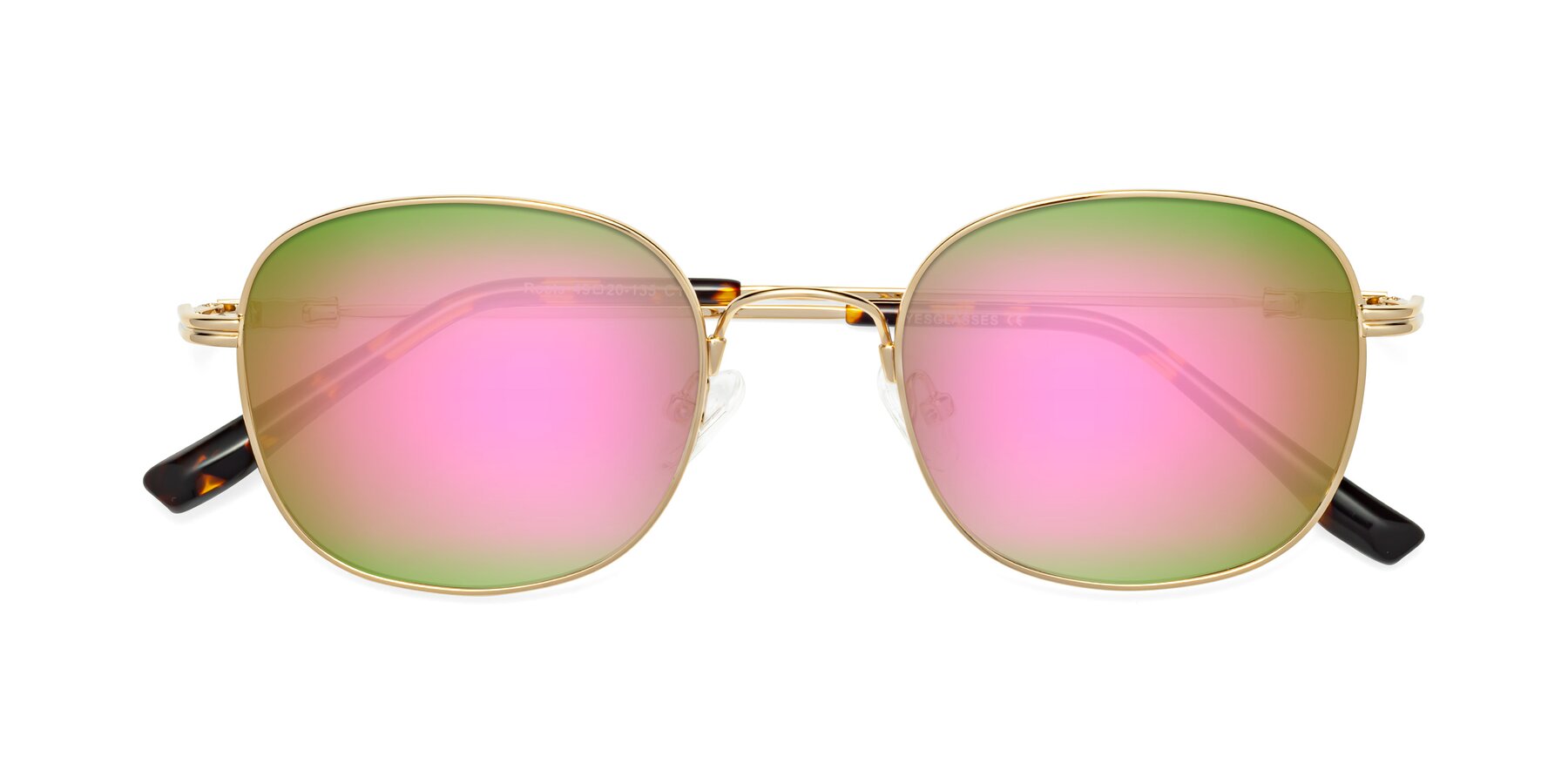 Folded Front of Roots in Gold with Pink Mirrored Lenses