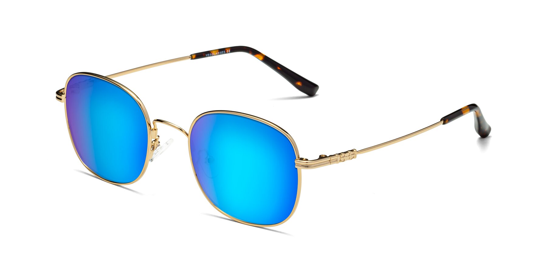 Angle of Roots in Gold with Blue Mirrored Lenses