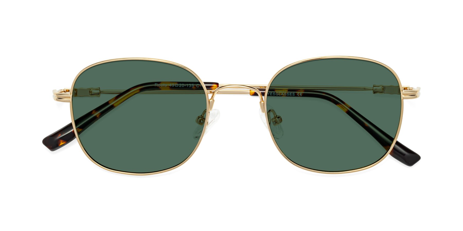 Folded Front of Roots in Gold with Green Polarized Lenses