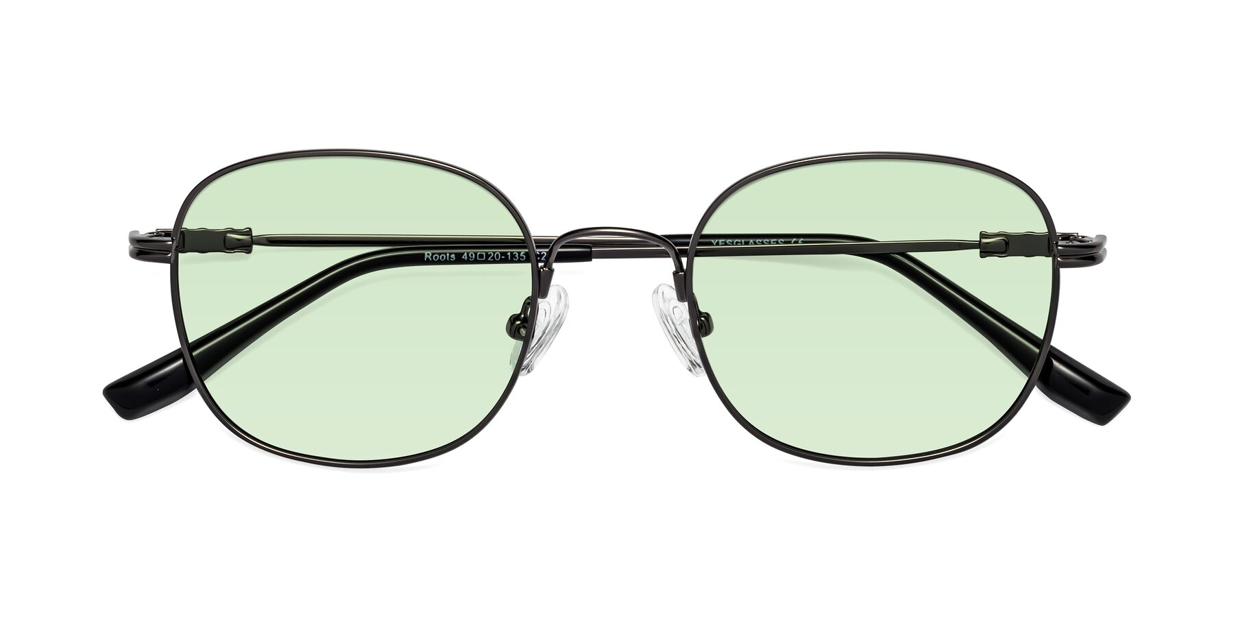 Folded Front of Roots in Gunmetal with Light Green Tinted Lenses