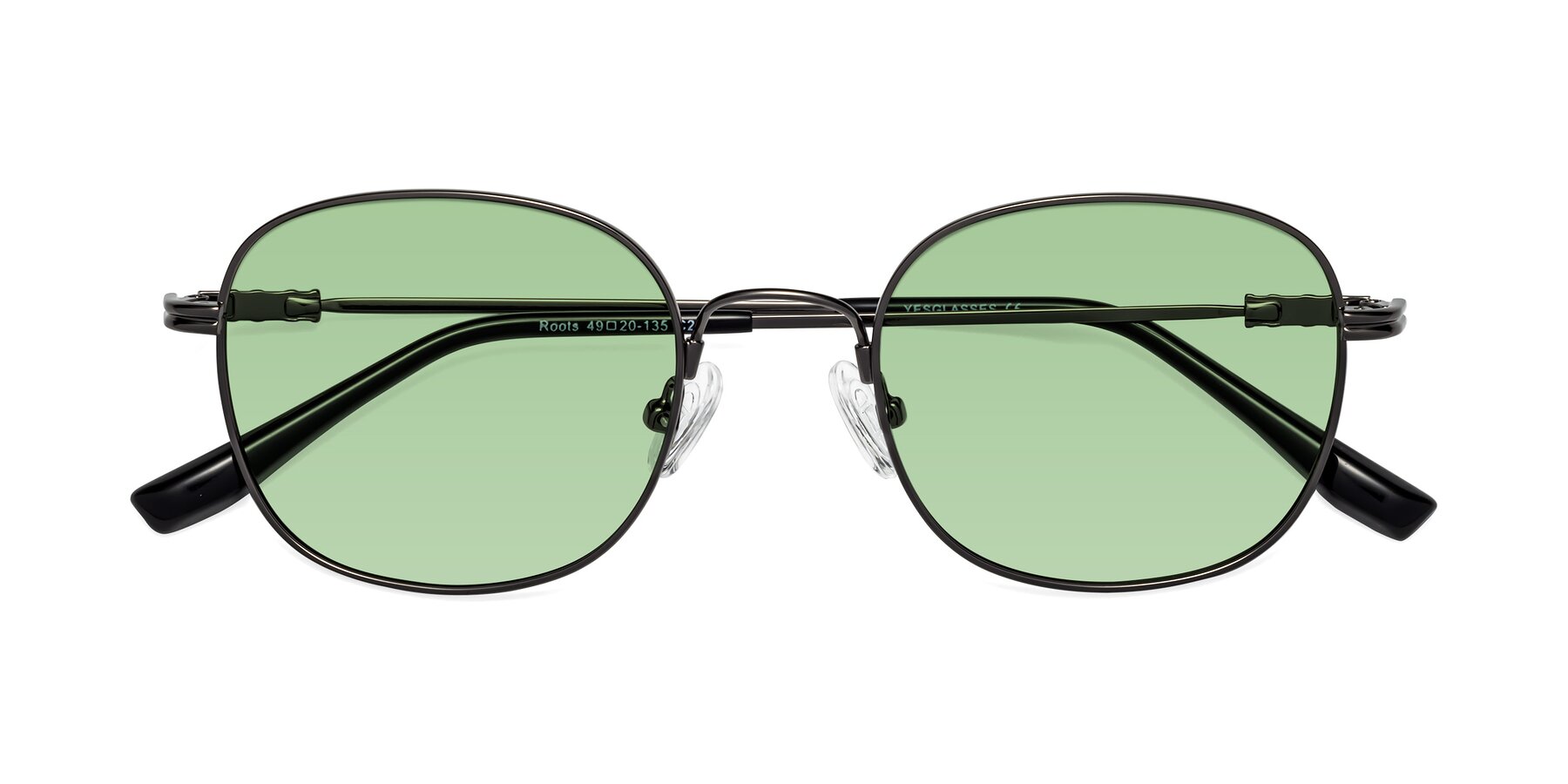 Folded Front of Roots in Gunmetal with Medium Green Tinted Lenses