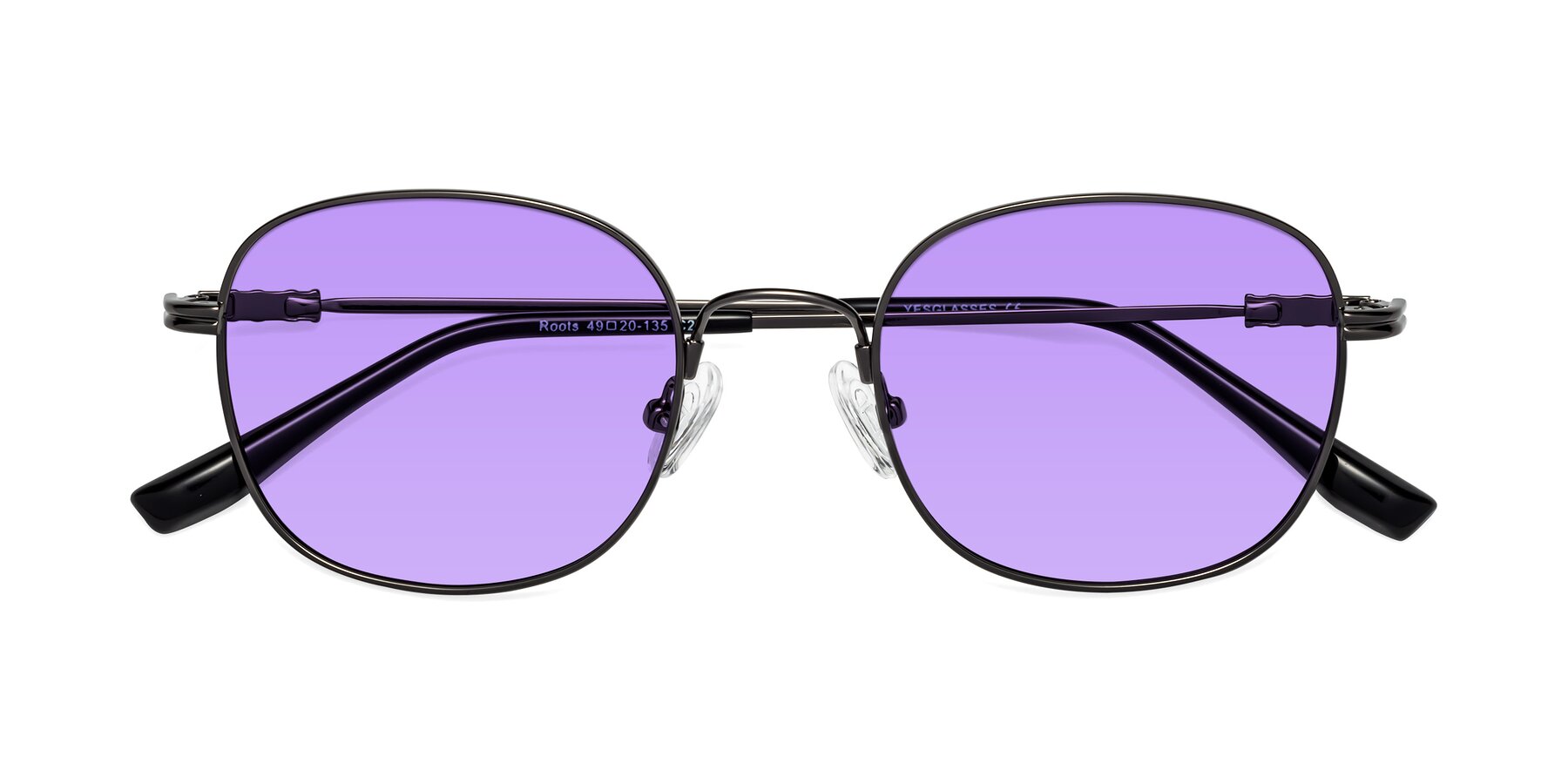 Folded Front of Roots in Gunmetal with Medium Purple Tinted Lenses