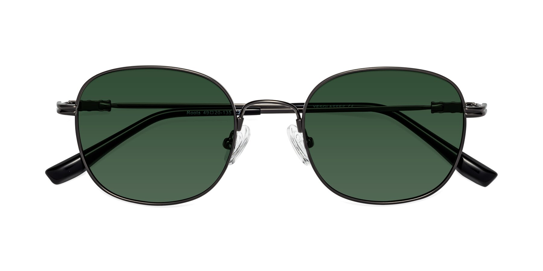 Folded Front of Roots in Gunmetal with Green Tinted Lenses
