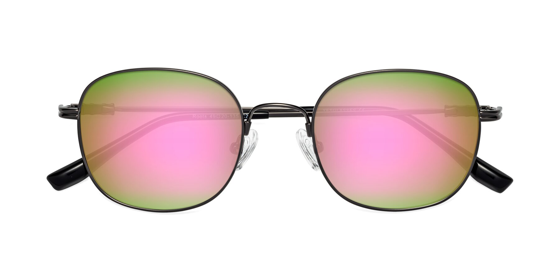 Folded Front of Roots in Gunmetal with Pink Mirrored Lenses