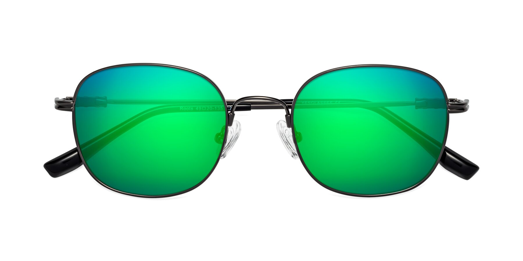 Folded Front of Roots in Gunmetal with Green Mirrored Lenses