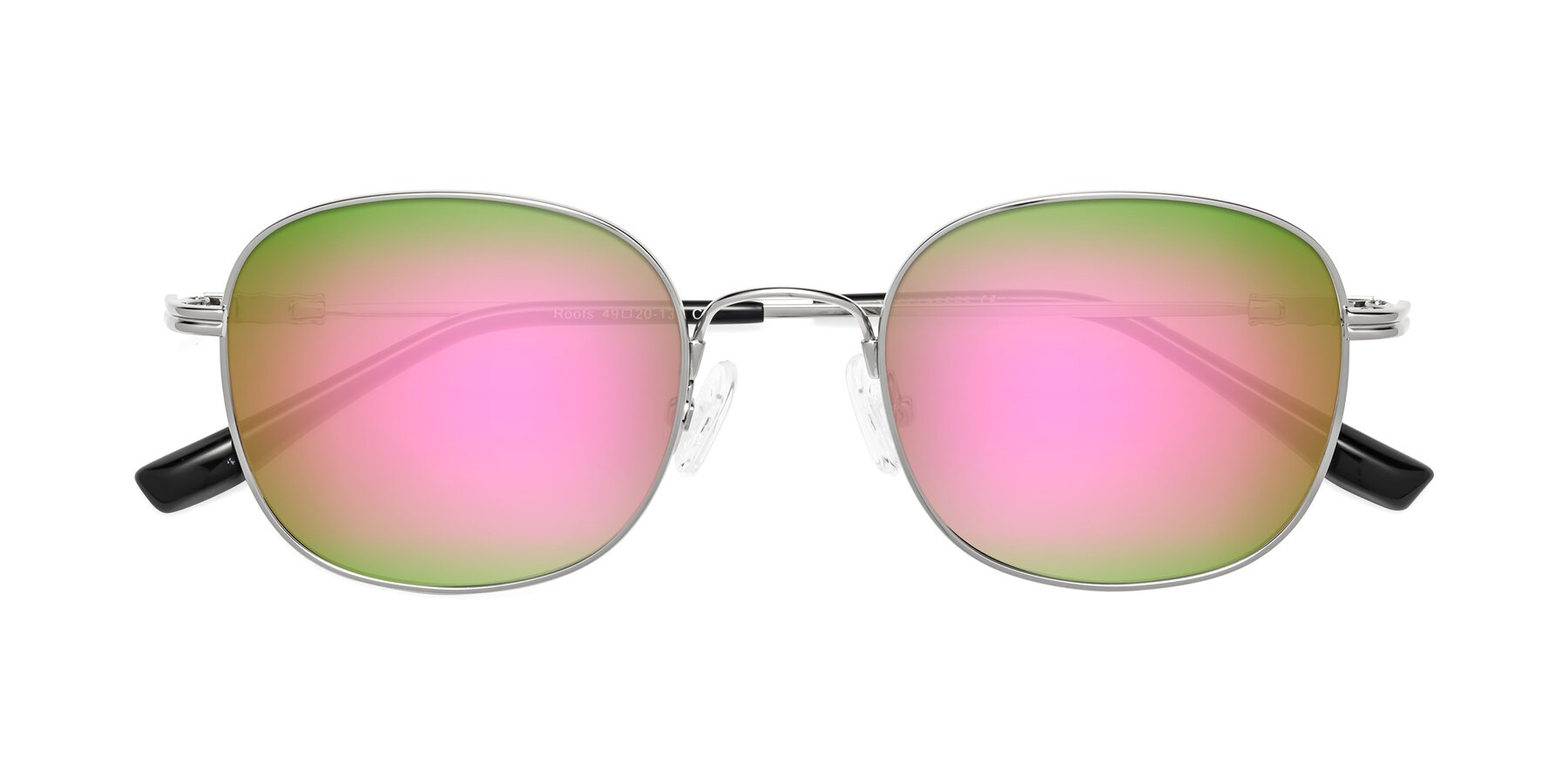 Folded Front of Roots in Silver with Pink Mirrored Lenses