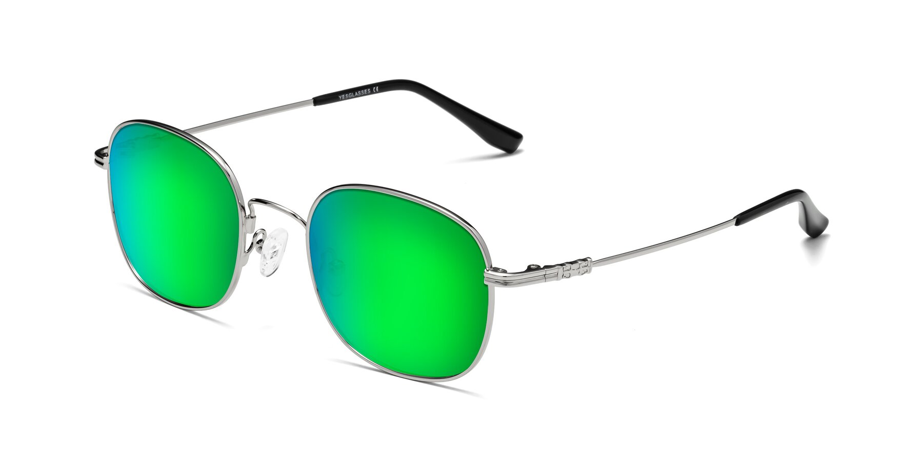 Angle of Roots in Silver with Green Mirrored Lenses