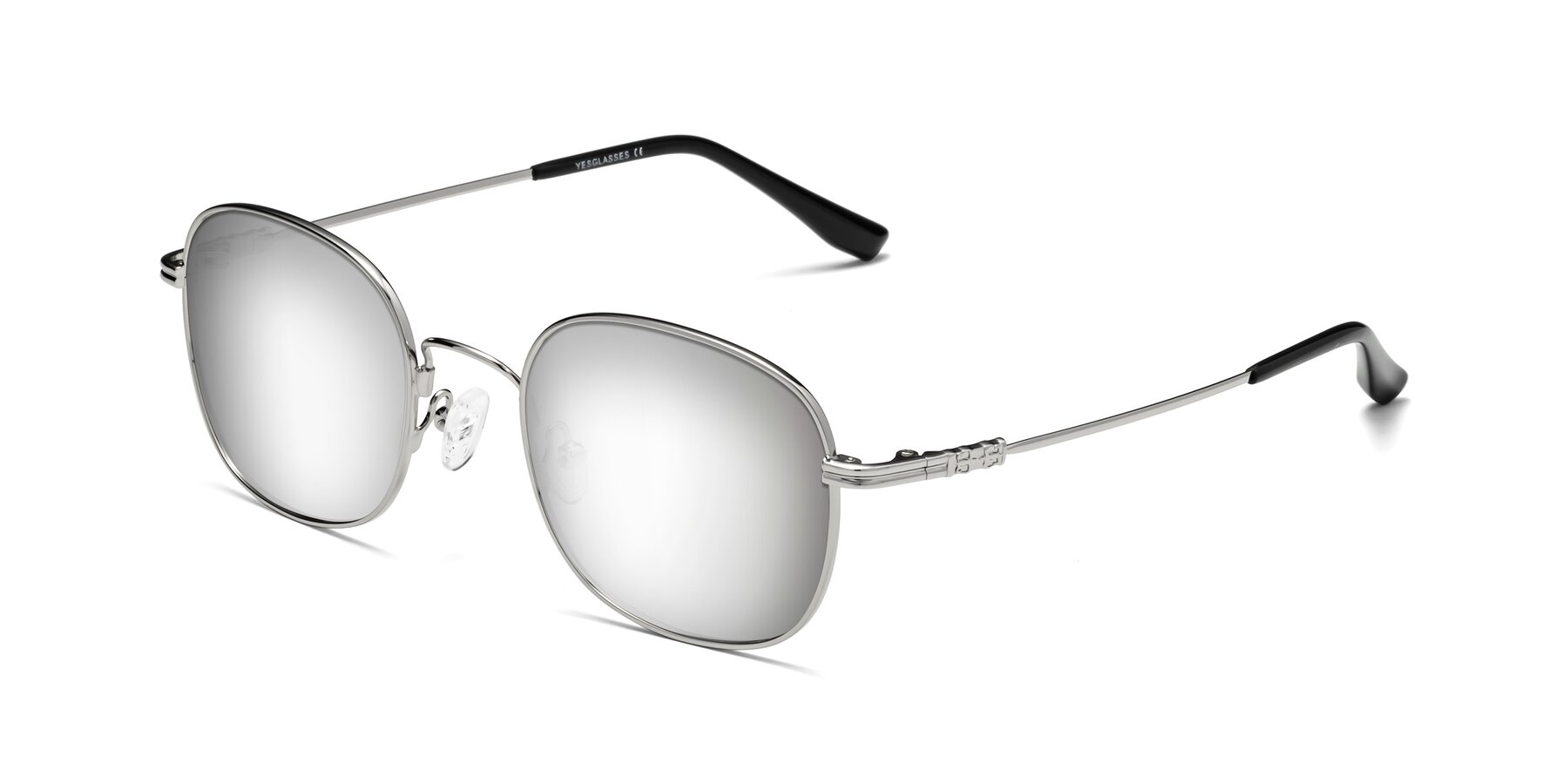 Hexagonal Sunglasses with Black Lenses and Silver Frames