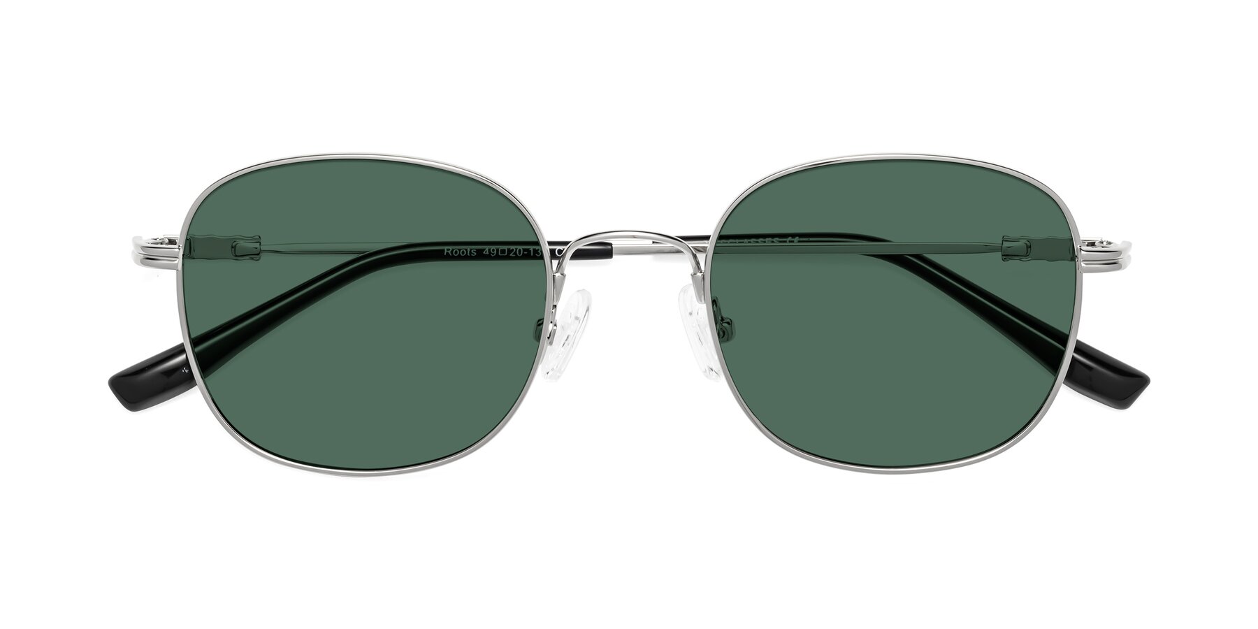 Folded Front of Roots in Silver with Green Polarized Lenses