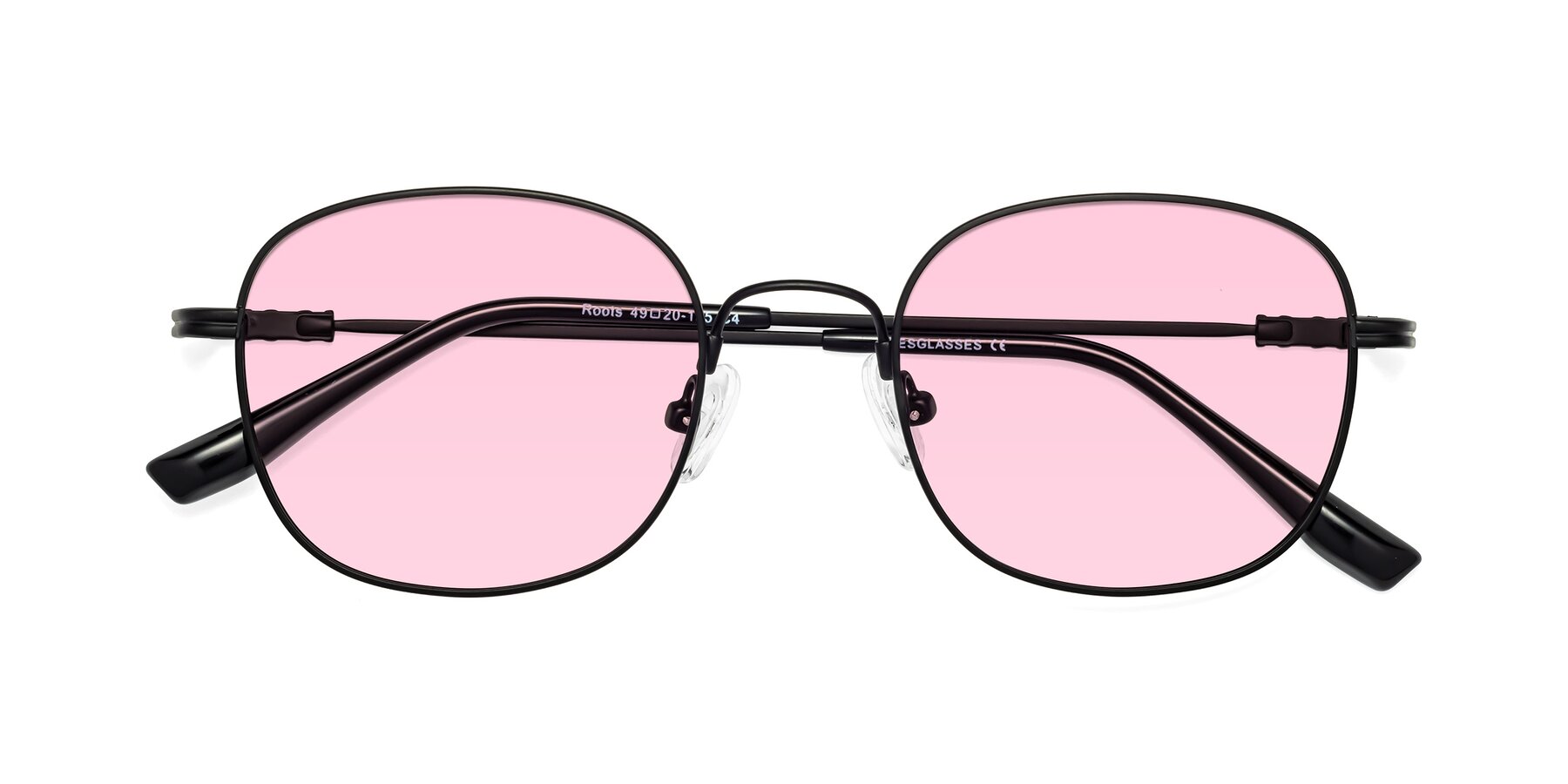 Folded Front of Roots in Black with Light Pink Tinted Lenses
