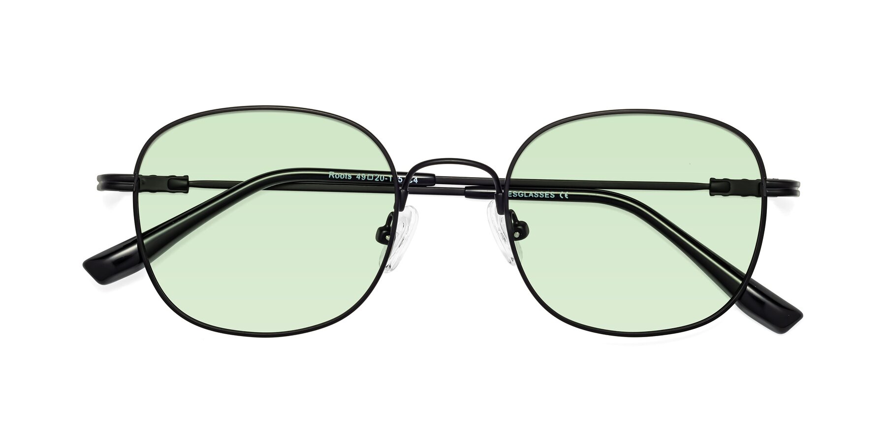 Folded Front of Roots in Black with Light Green Tinted Lenses