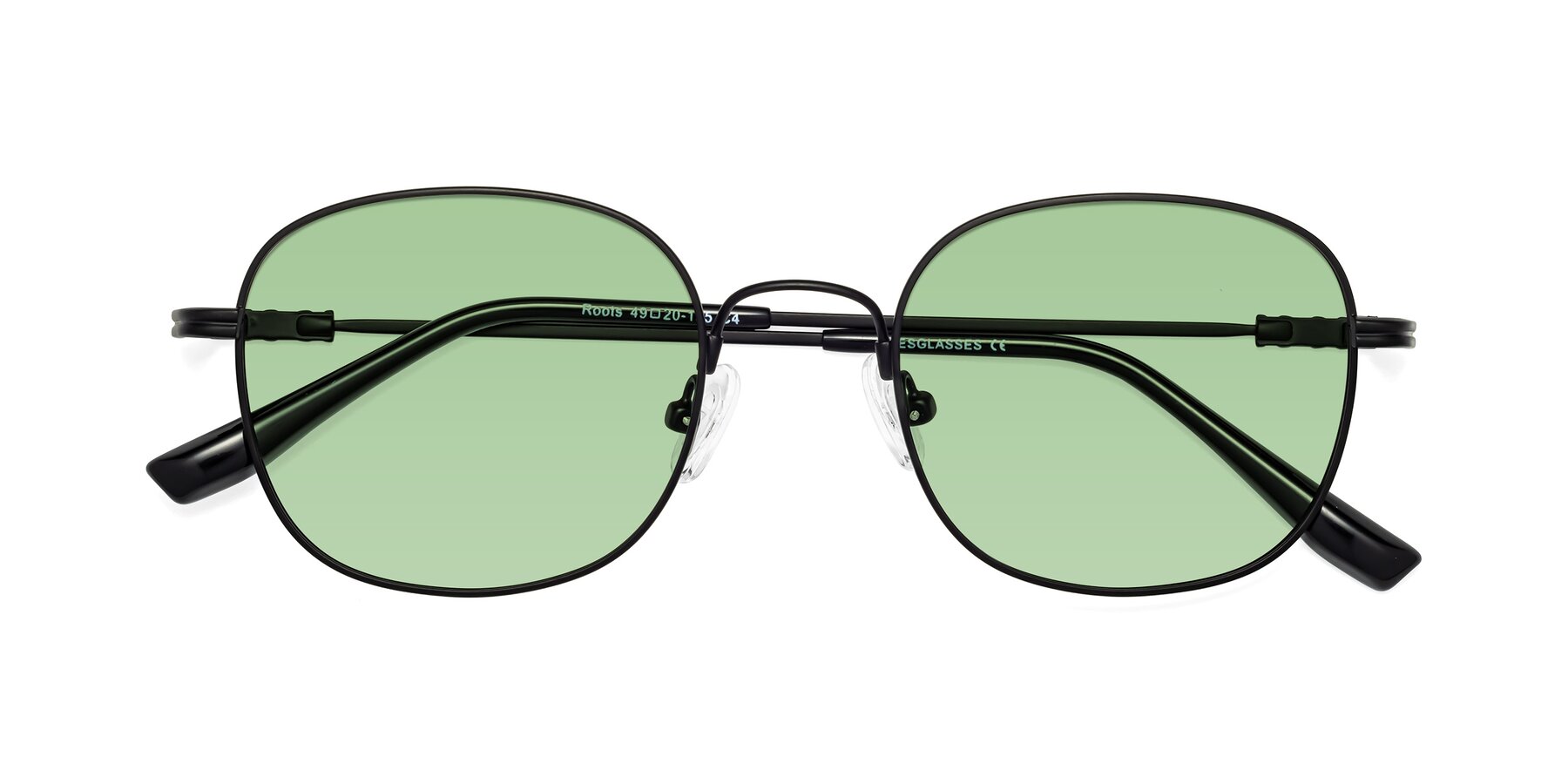 Folded Front of Roots in Black with Medium Green Tinted Lenses