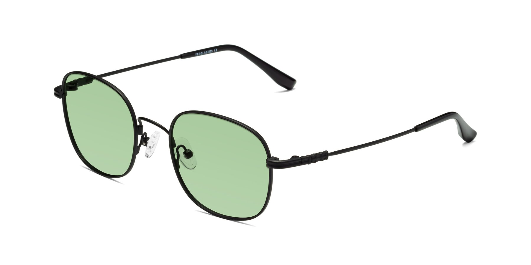 Angle of Roots in Black with Medium Green Tinted Lenses