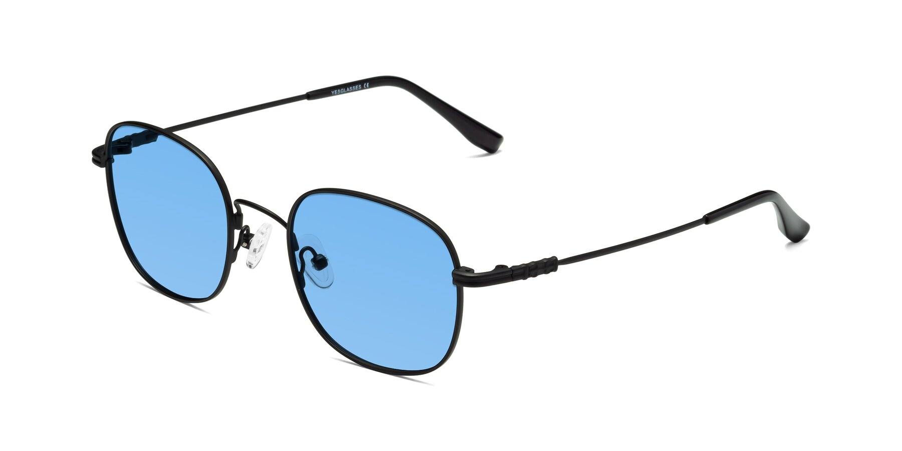 Angle of Roots in Black with Medium Blue Tinted Lenses
