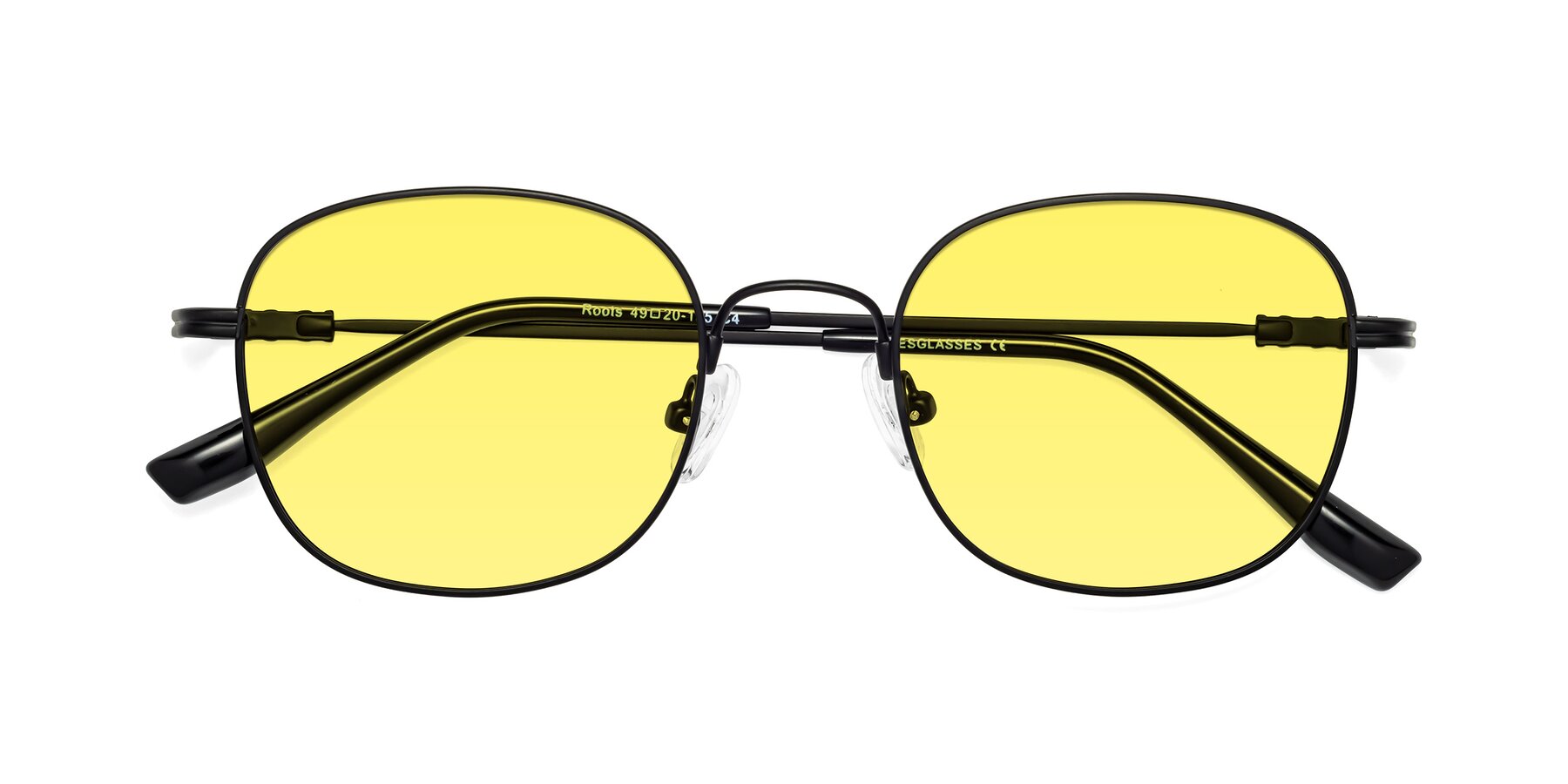 Folded Front of Roots in Black with Medium Yellow Tinted Lenses