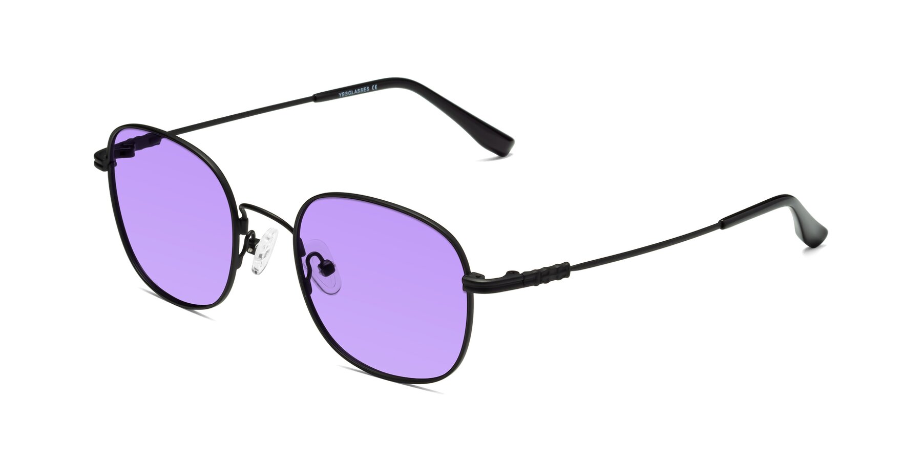 Angle of Roots in Black with Medium Purple Tinted Lenses
