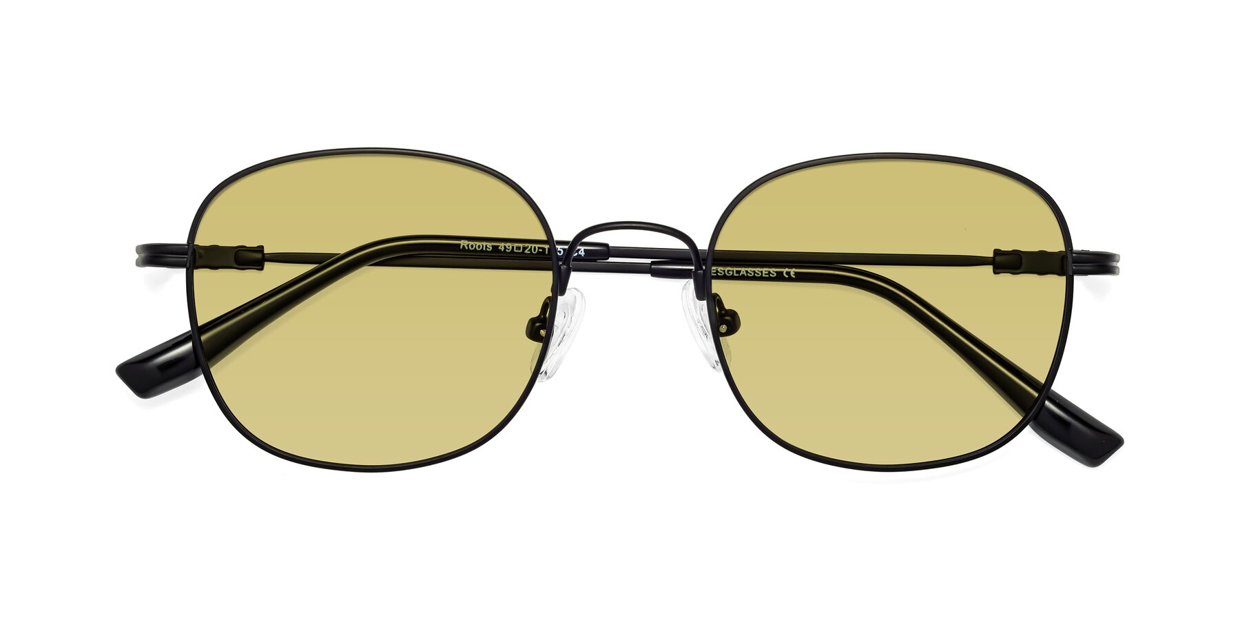 Folded Front of Roots in Black with Medium Champagne Tinted Lenses