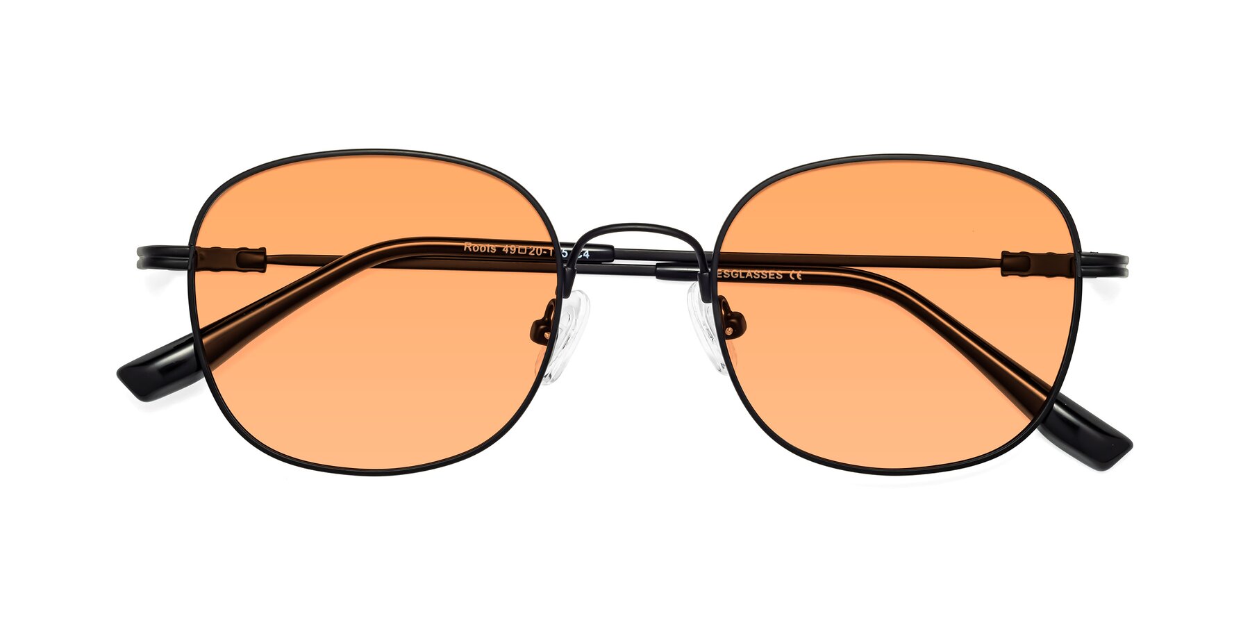 Folded Front of Roots in Black with Medium Orange Tinted Lenses