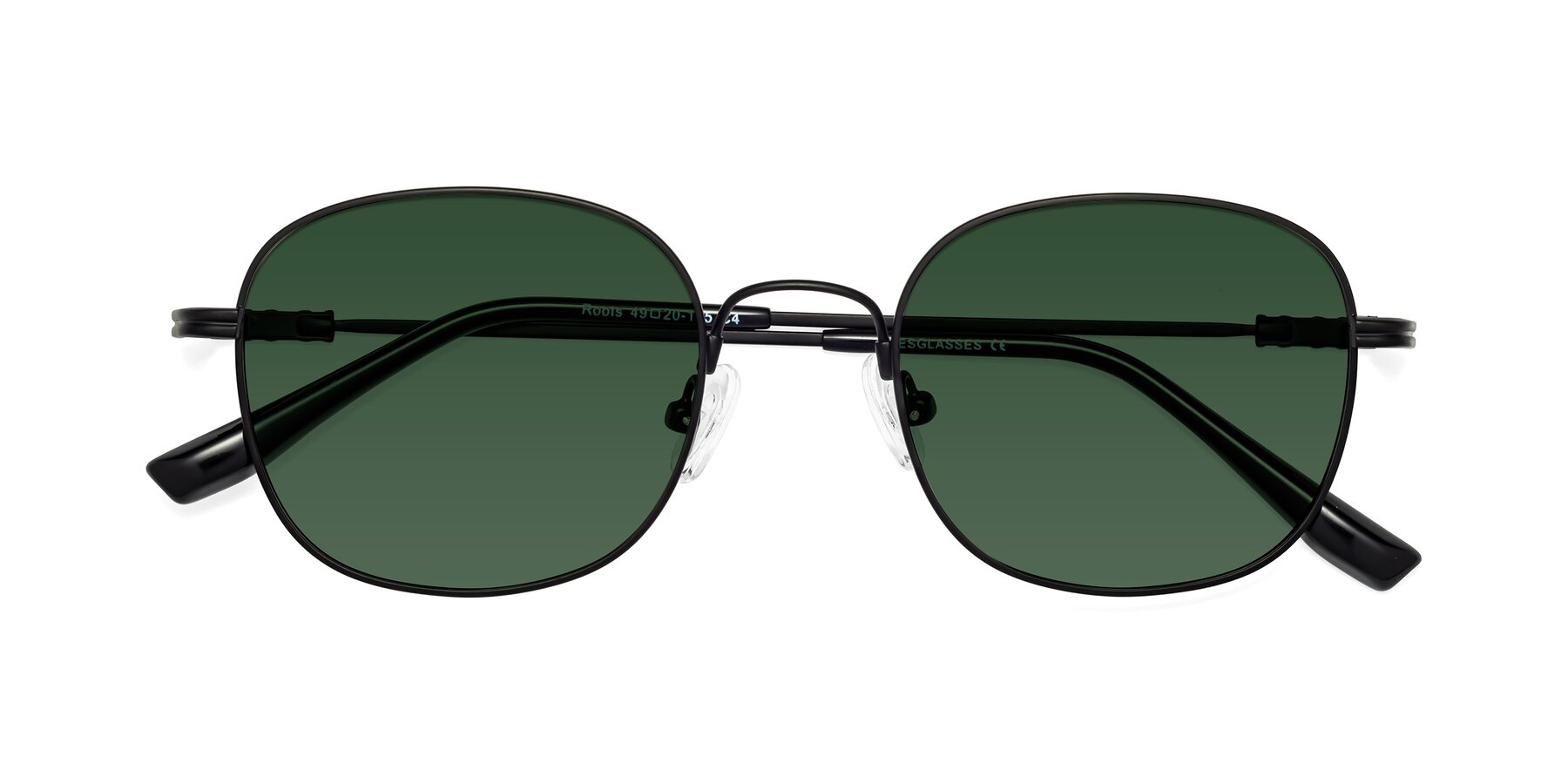 Folded Front of Roots in Black with Green Tinted Lenses