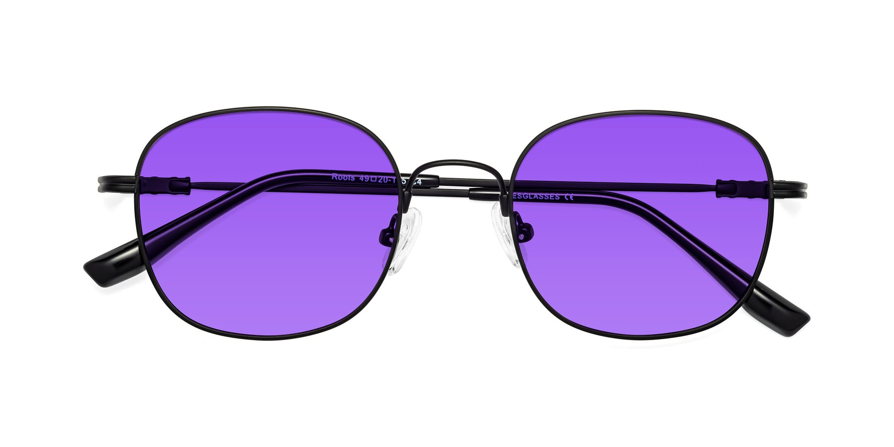 Folded Front of Roots in Black with Purple Tinted Lenses