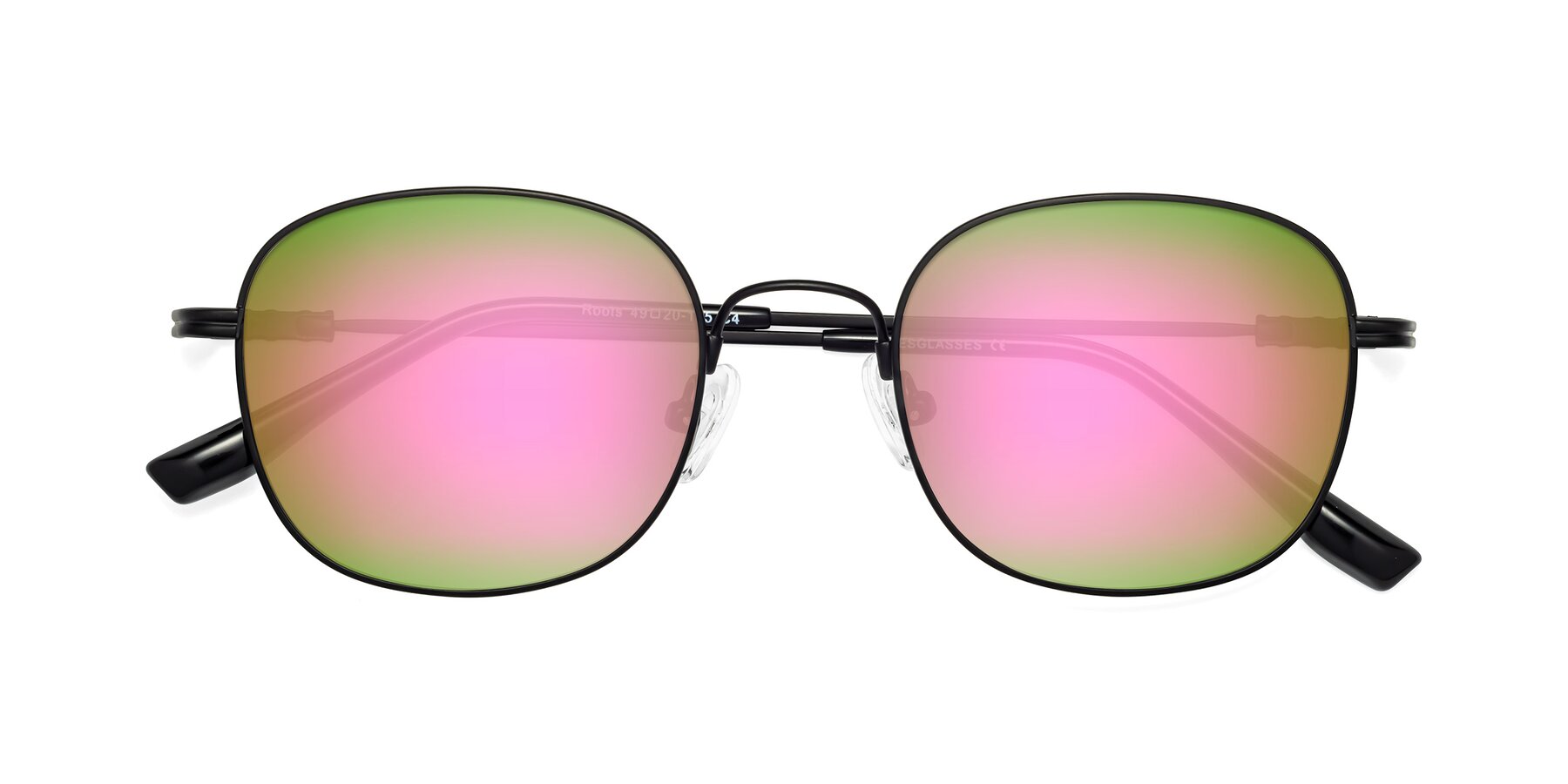 Folded Front of Roots in Black with Pink Mirrored Lenses