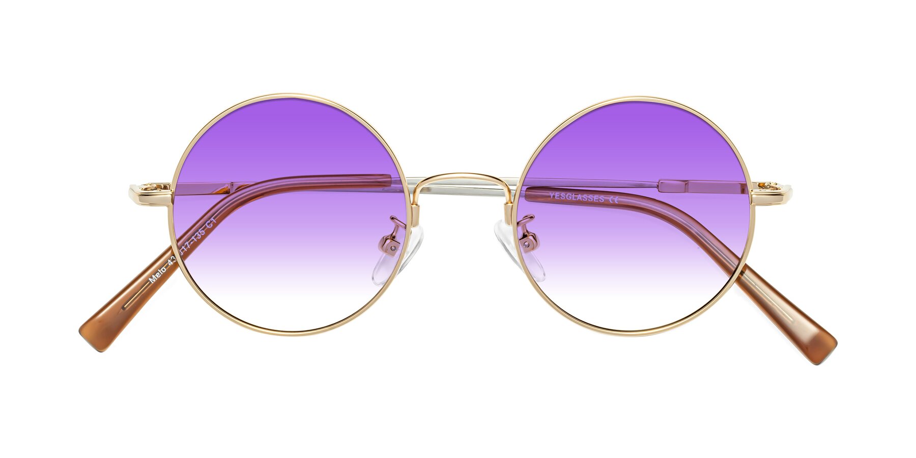 Folded Front of Melo in Gold with Purple Gradient Lenses