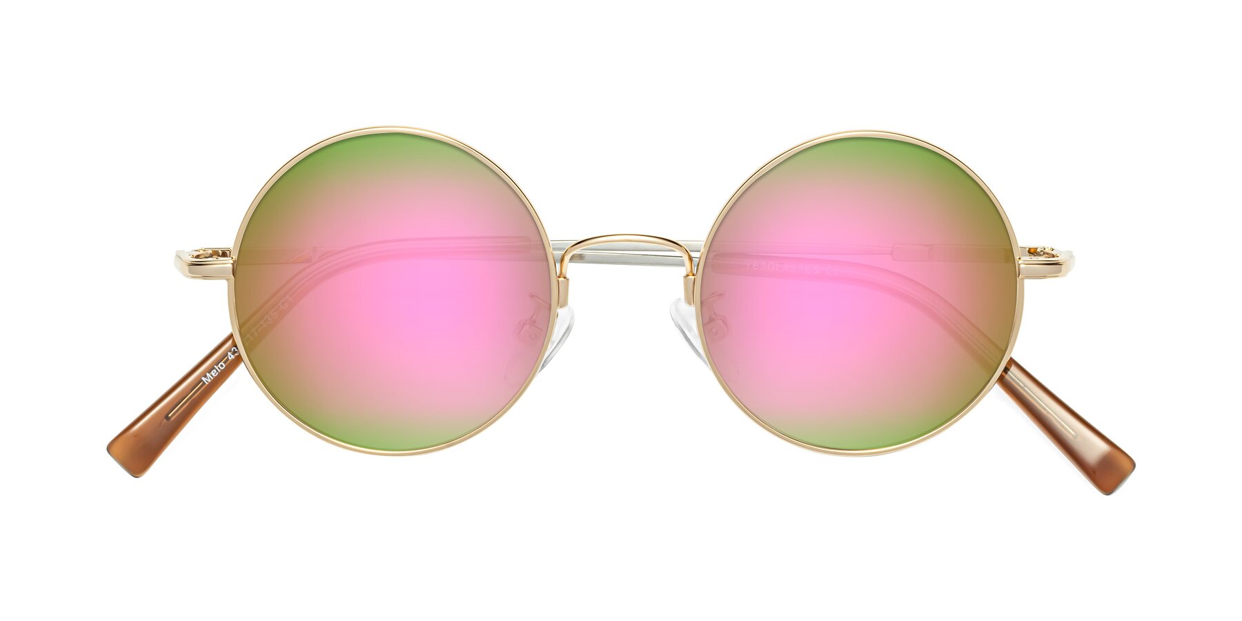Folded Front of Melo in Gold with Pink Mirrored Lenses