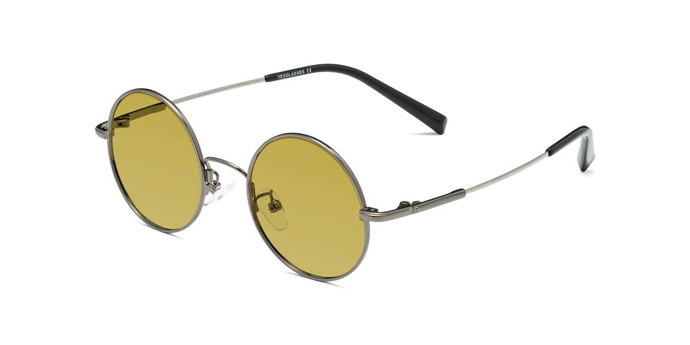 Gunmetal Narrow Flexible Round Tinted Sunglasses with Champagne Sunwear ...