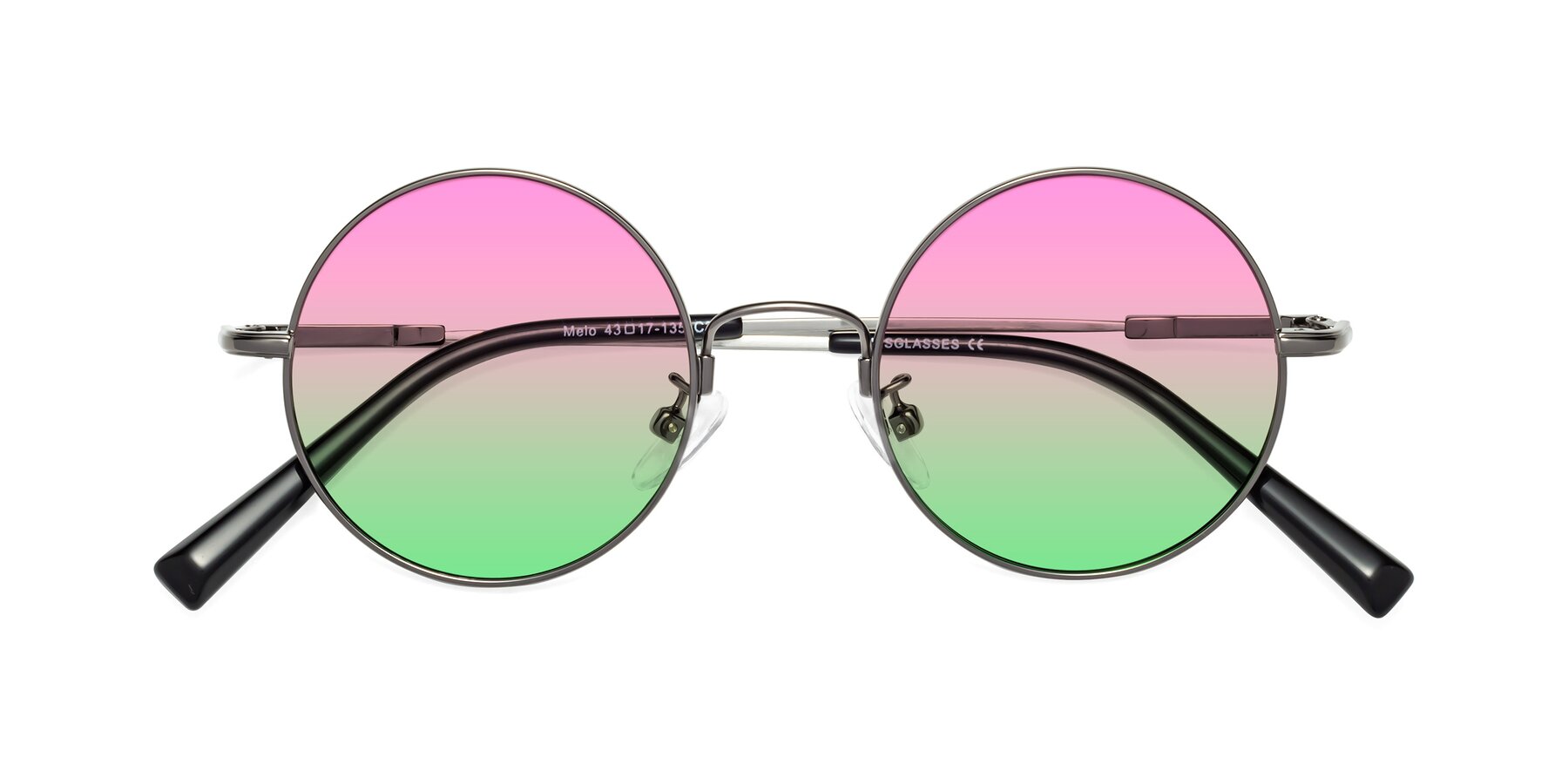 Folded Front of Melo in Gunmetal with Pink / Green Gradient Lenses