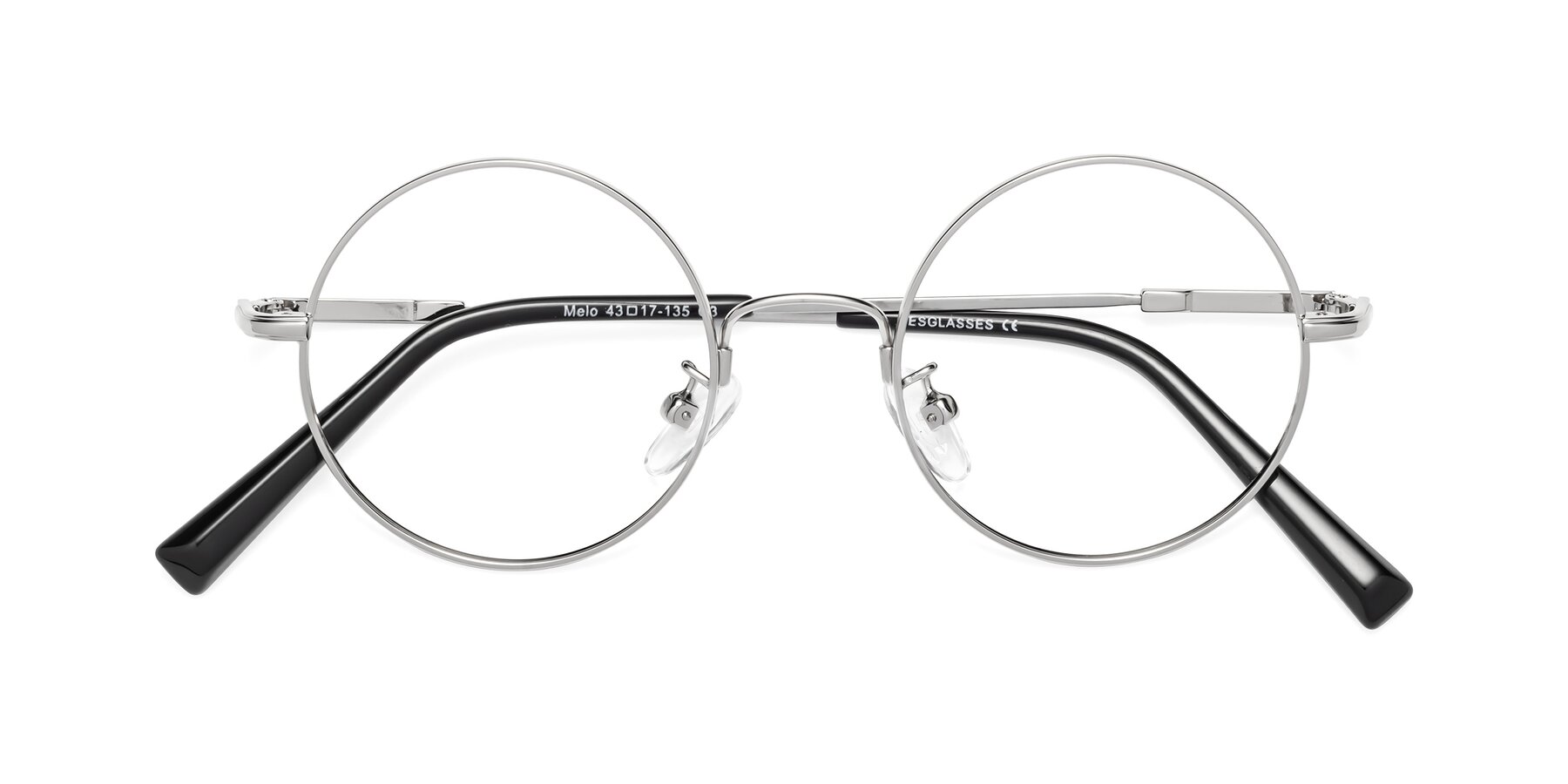 Folded Front of Melo in Silver with Clear Eyeglass Lenses