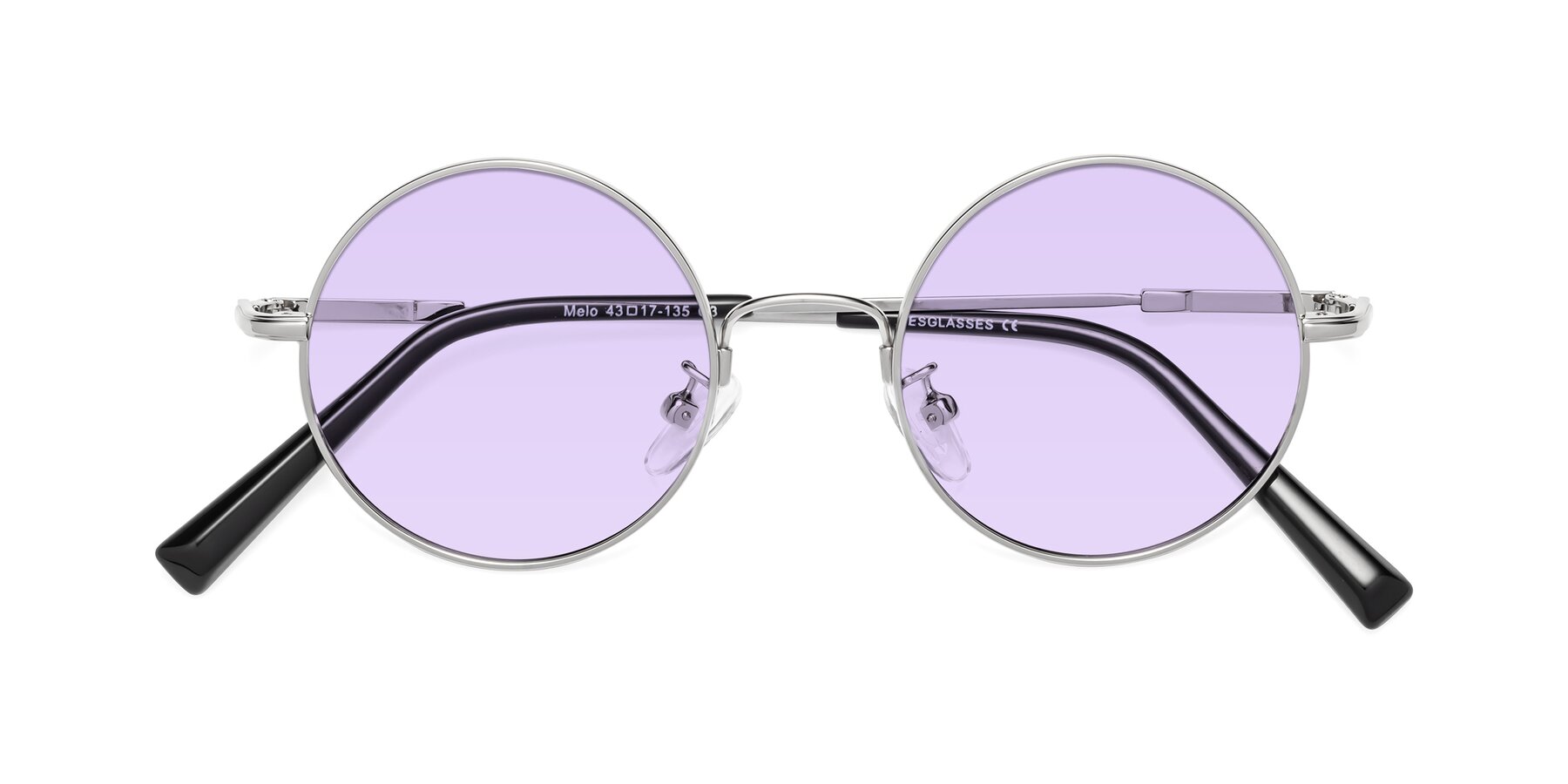 Folded Front of Melo in Silver with Light Purple Tinted Lenses