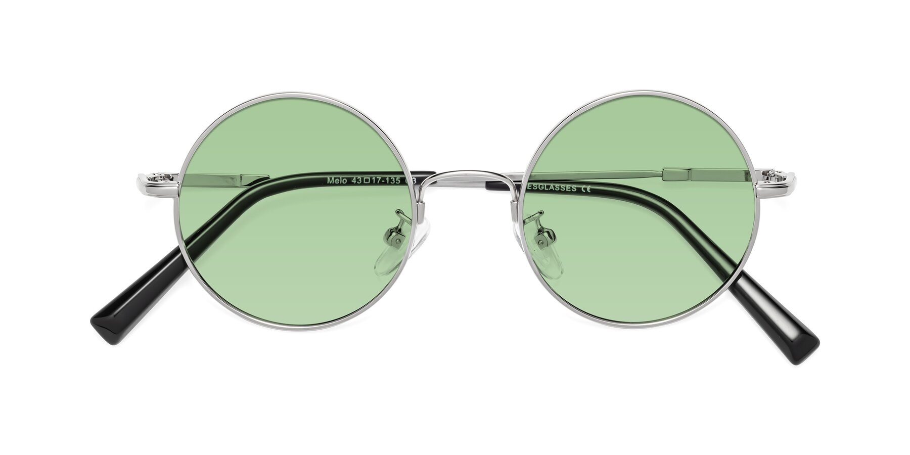 Folded Front of Melo in Silver with Medium Green Tinted Lenses