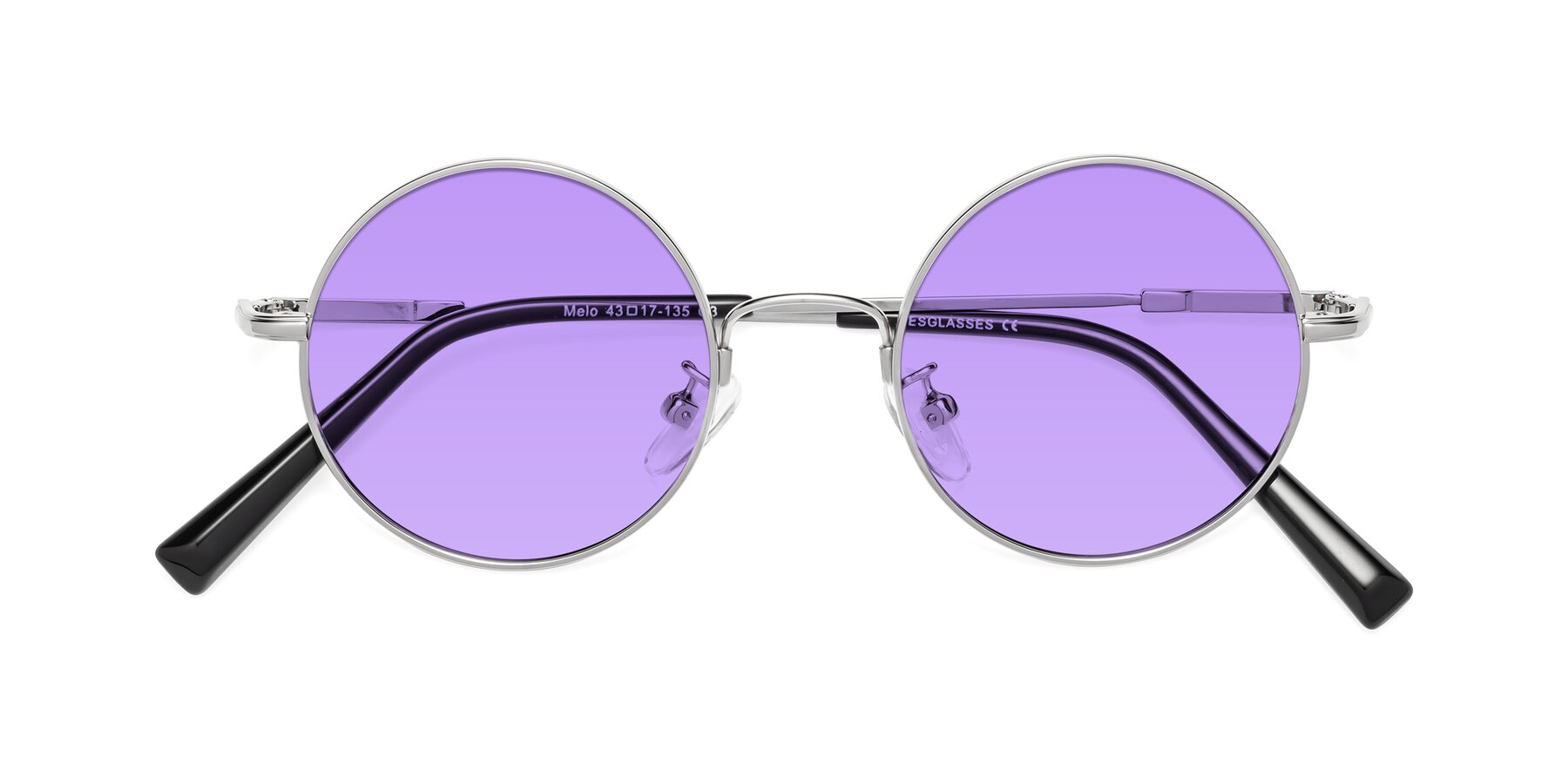 Folded Front of Melo in Silver with Medium Purple Tinted Lenses