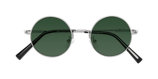Silver Narrow Flexible Round Tinted Sunglasses with Green Sunwear ...