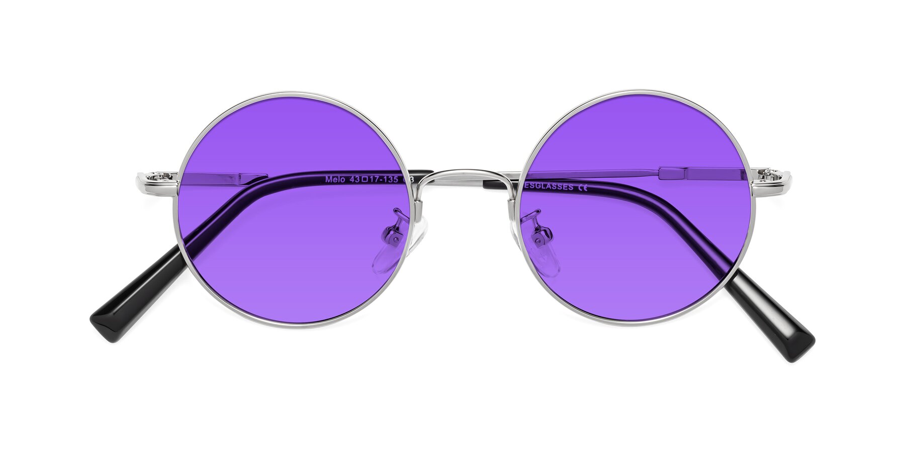 Folded Front of Melo in Silver with Purple Tinted Lenses