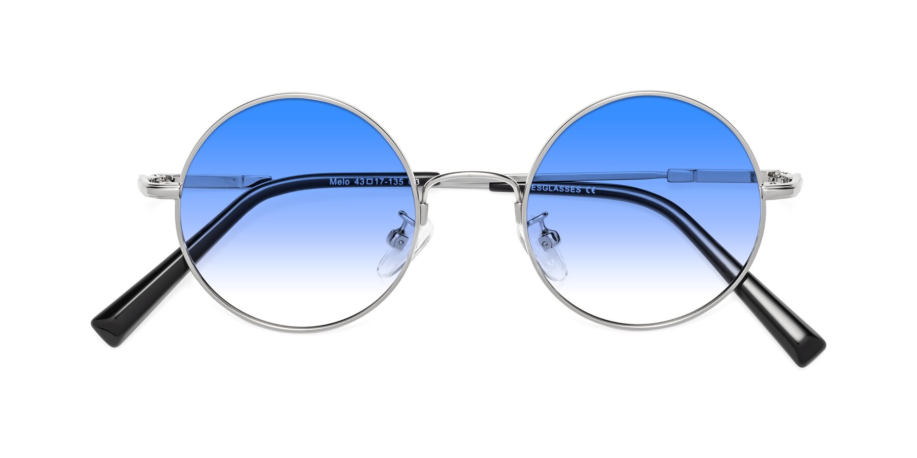 Folded Front of Melo in Silver with Blue Gradient Lenses