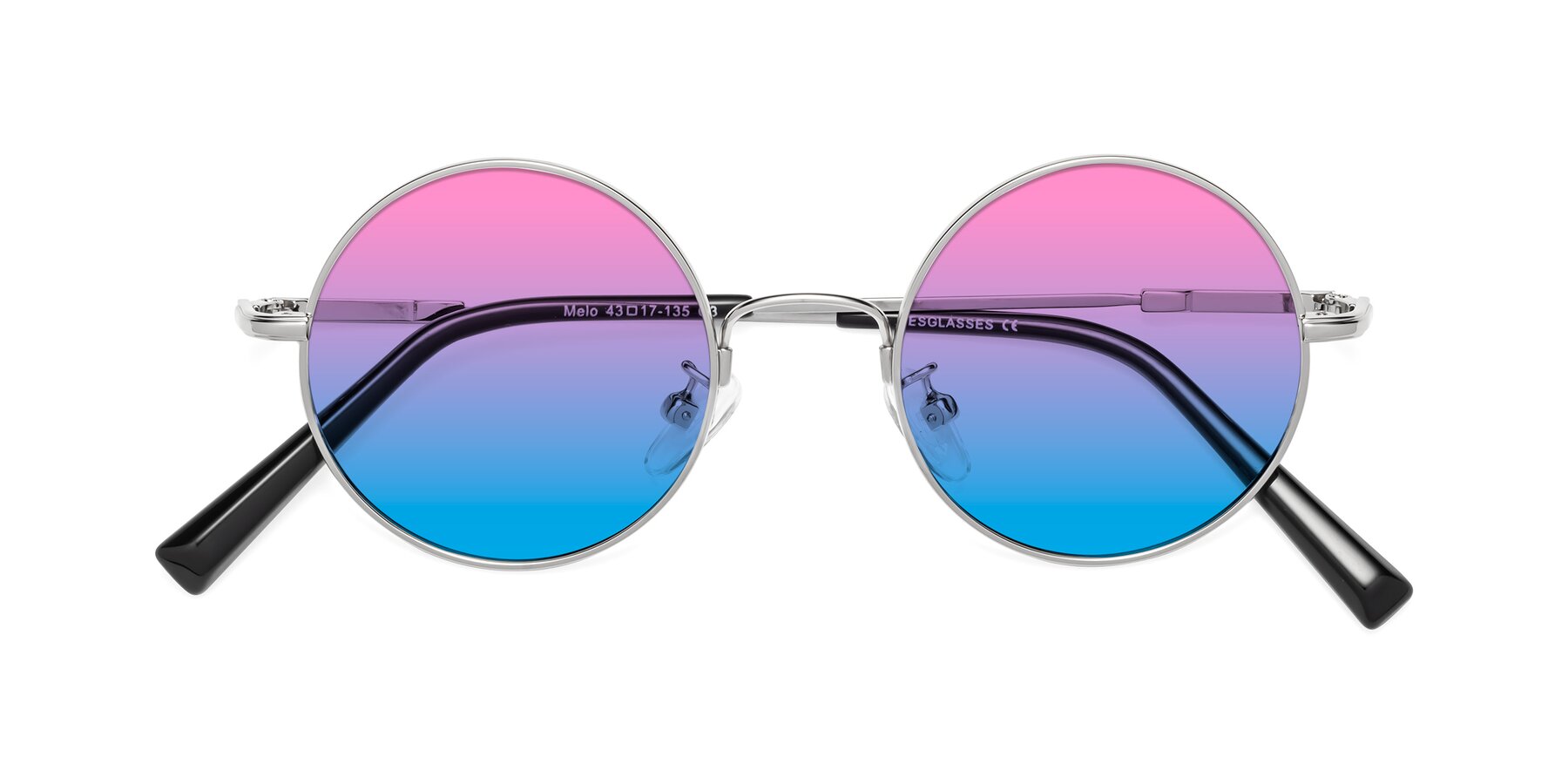Folded Front of Melo in Silver with Pink / Blue Gradient Lenses