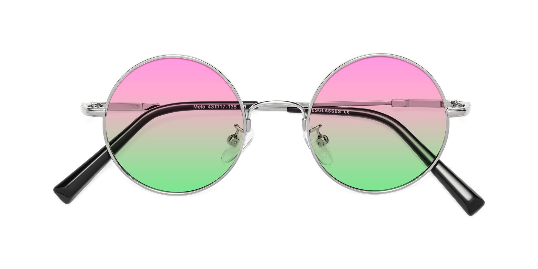 Folded Front of Melo in Silver with Pink / Green Gradient Lenses