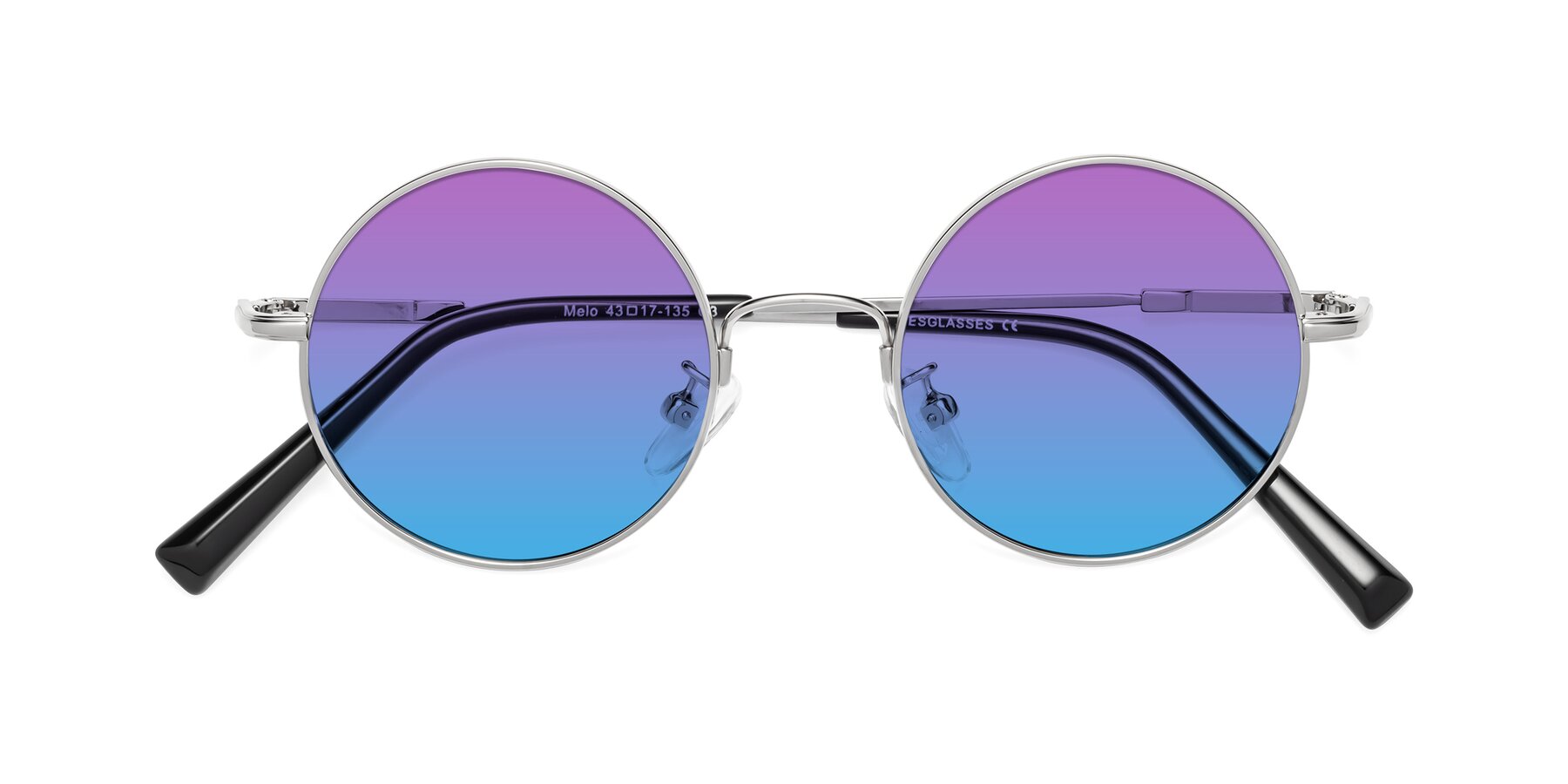 Folded Front of Melo in Silver with Purple / Blue Gradient Lenses