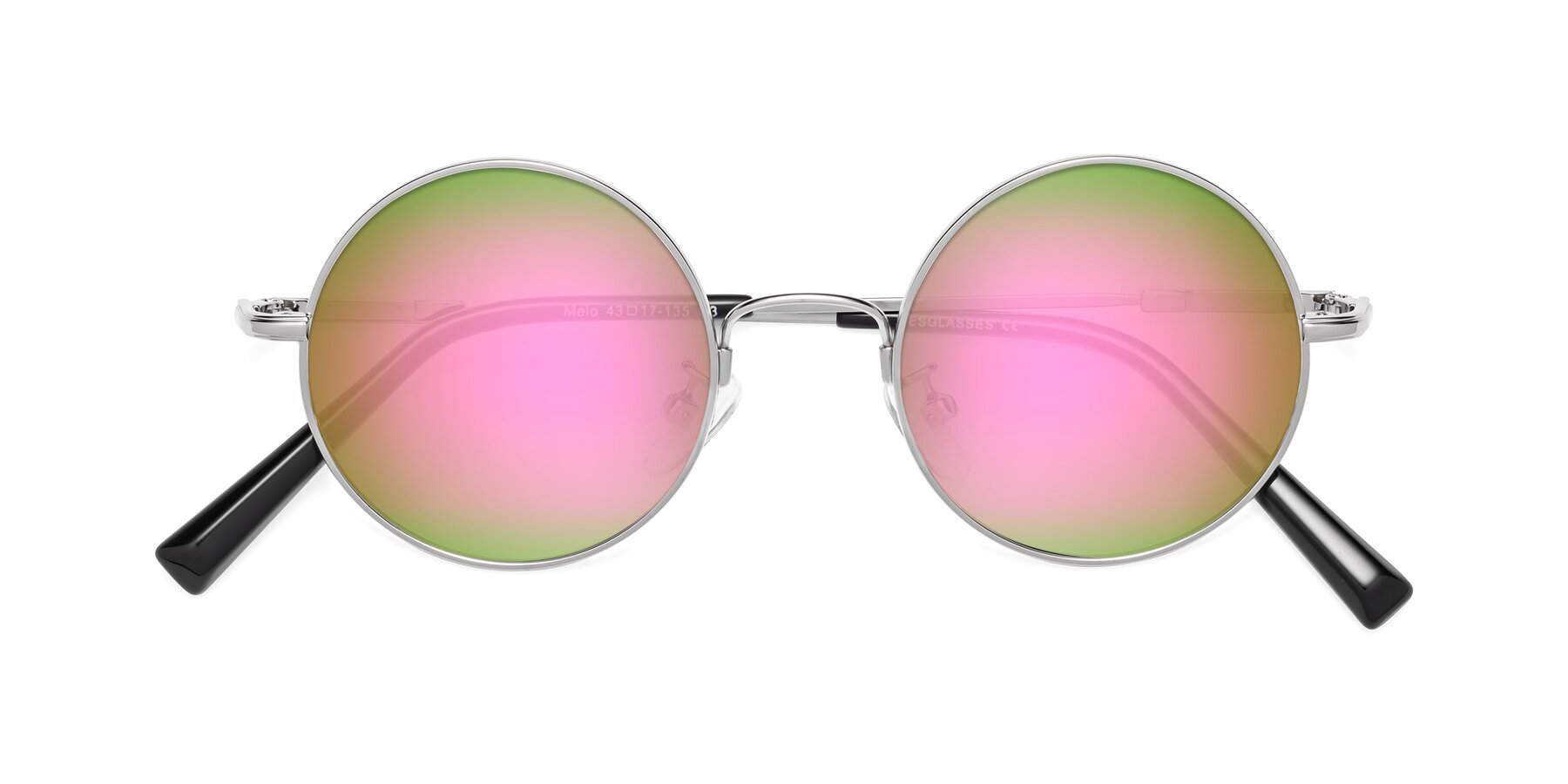 Folded Front of Melo in Silver with Pink Mirrored Lenses