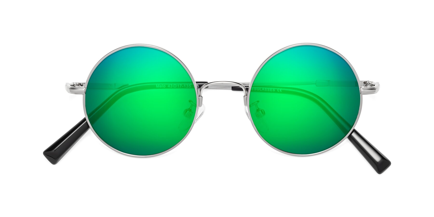 Folded Front of Melo in Silver with Green Mirrored Lenses