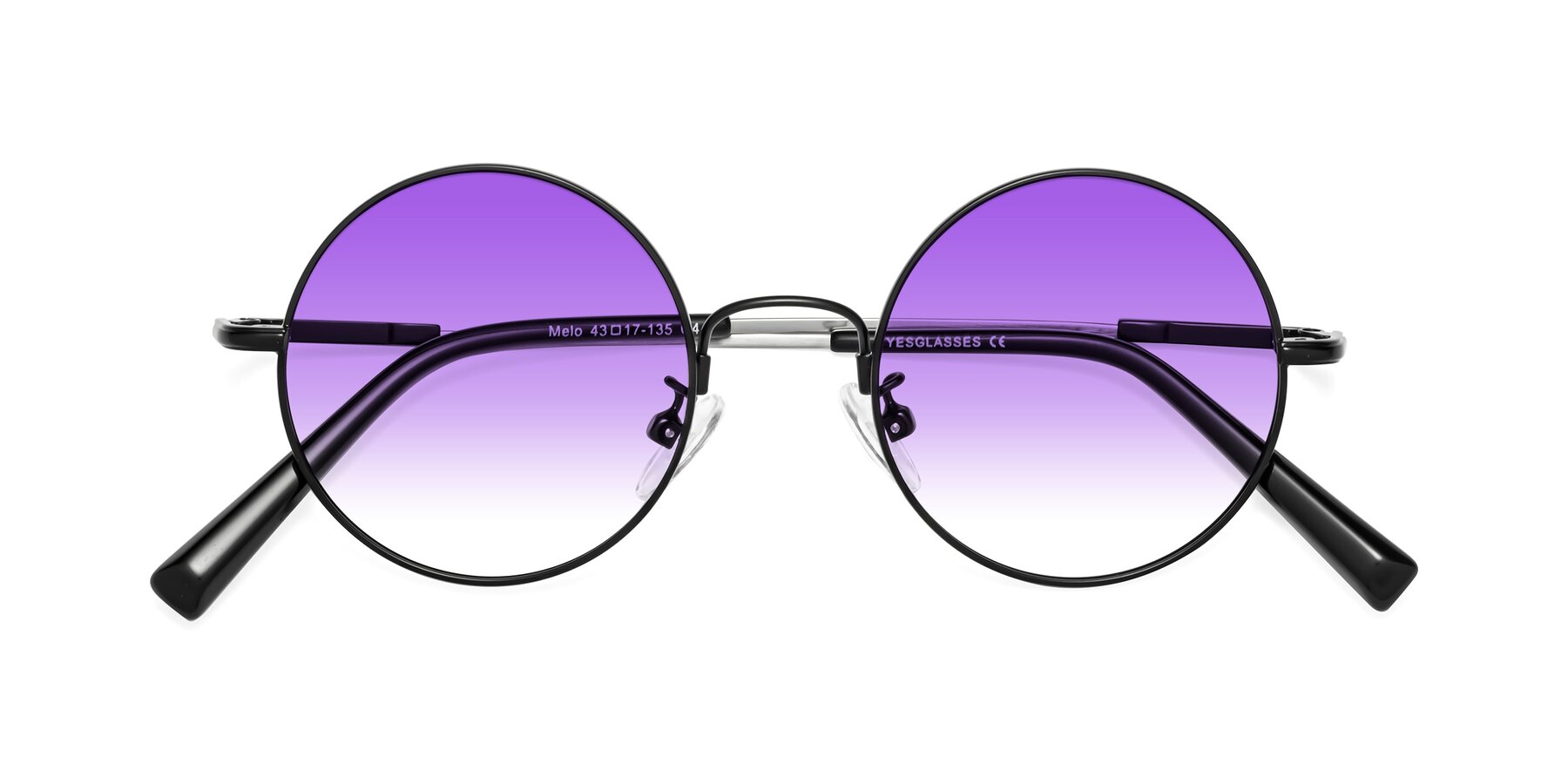 Folded Front of Melo in Black with Purple Gradient Lenses