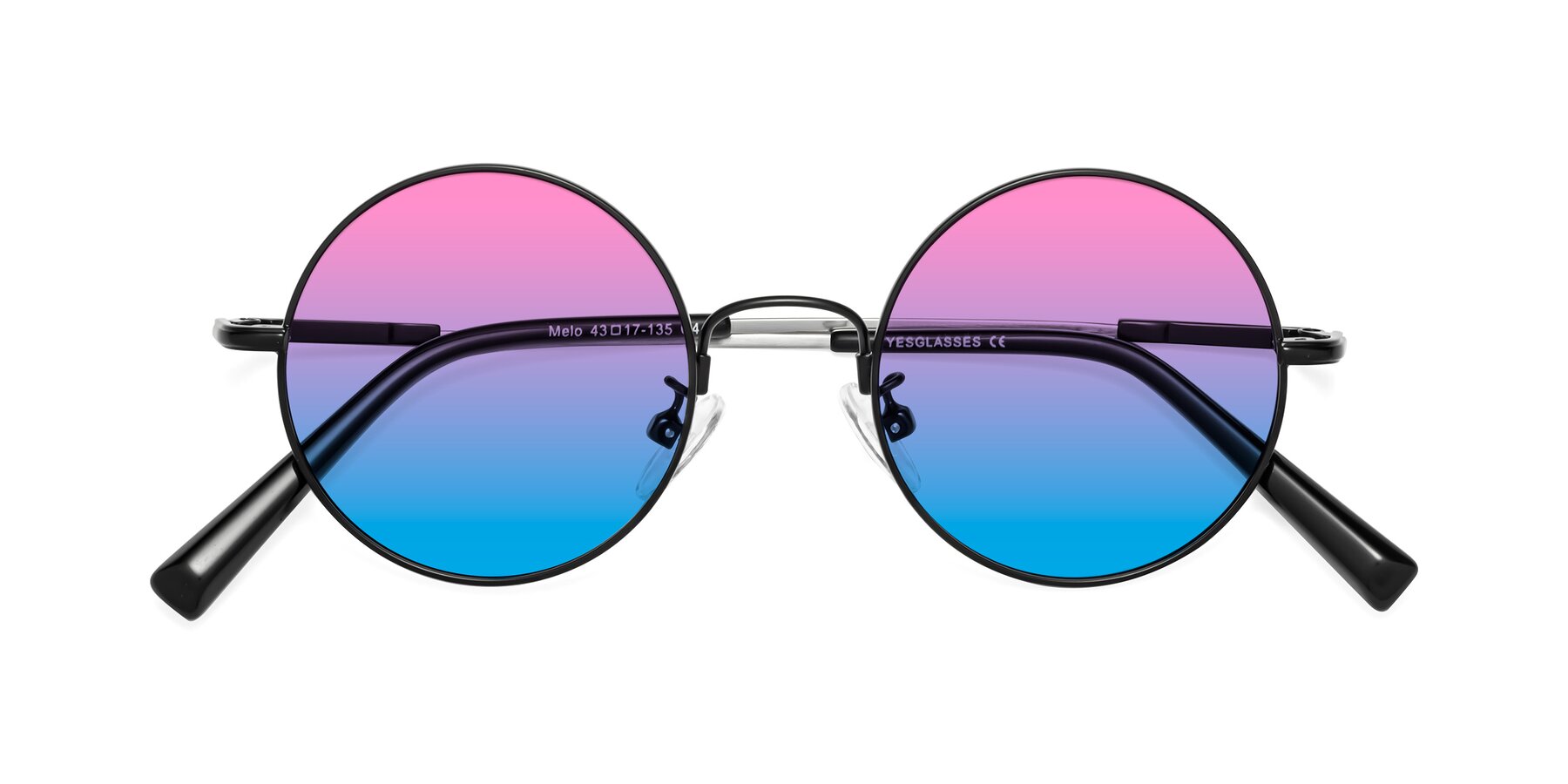Folded Front of Melo in Black with Pink / Blue Gradient Lenses