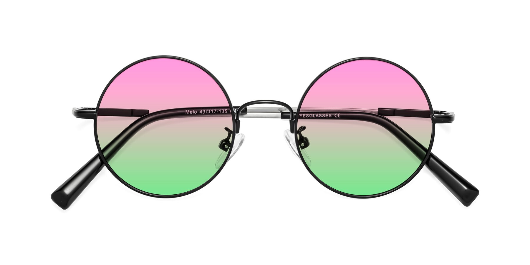 Folded Front of Melo in Black with Pink / Green Gradient Lenses